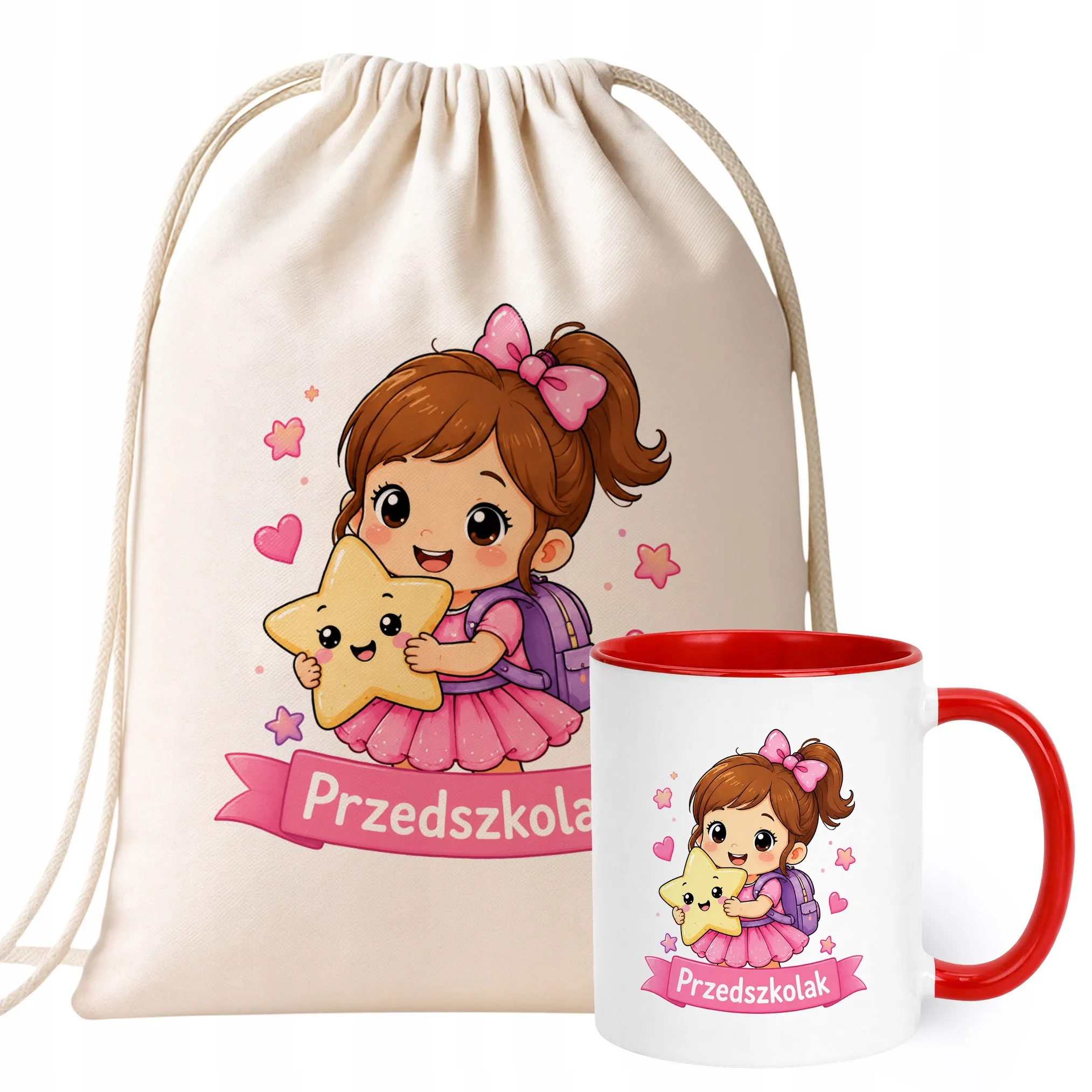 Zestaw Plecak Worek Kubek Czerwony Z Nadrukiem Przedszkolak Dla Dzieci
