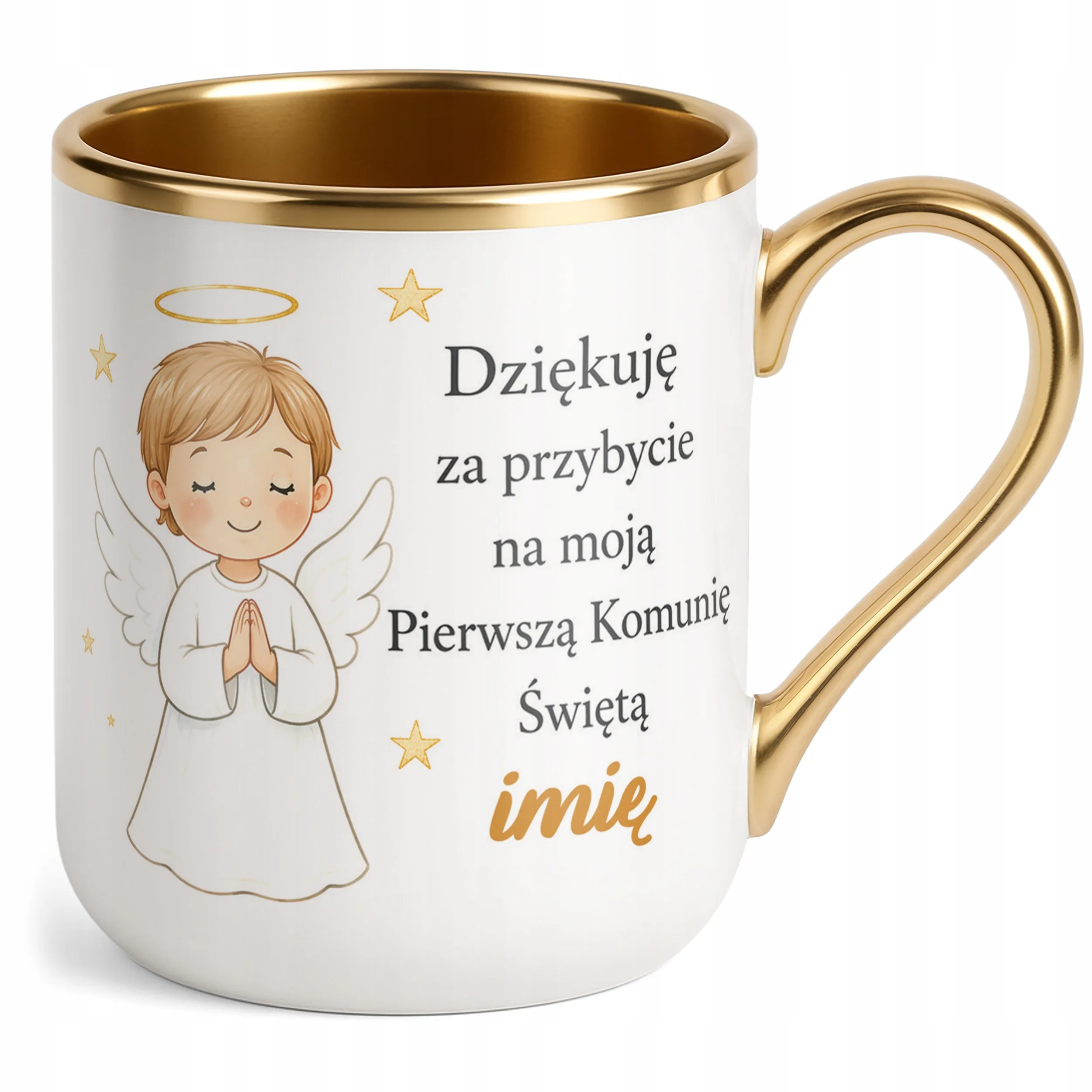 Kubek złoty z imieniem dziecka Komunia Święta dla gości personalizowany