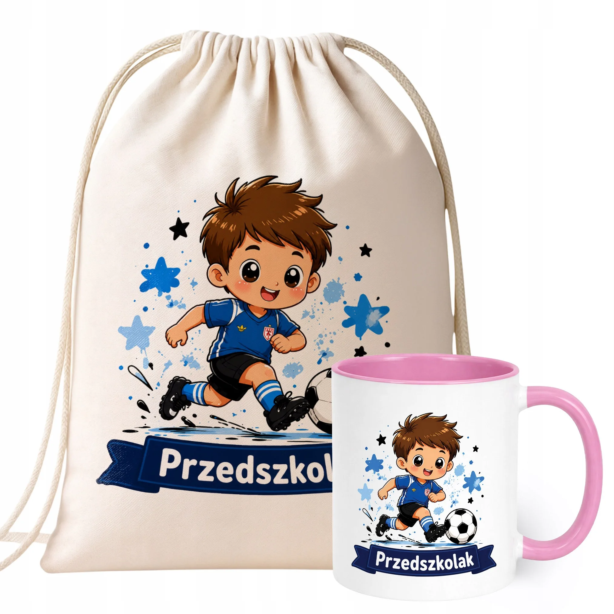 Zestaw Plecak Worek Kubek Różowy Z Nadrukiem Przedszkolak Dla Dzieci