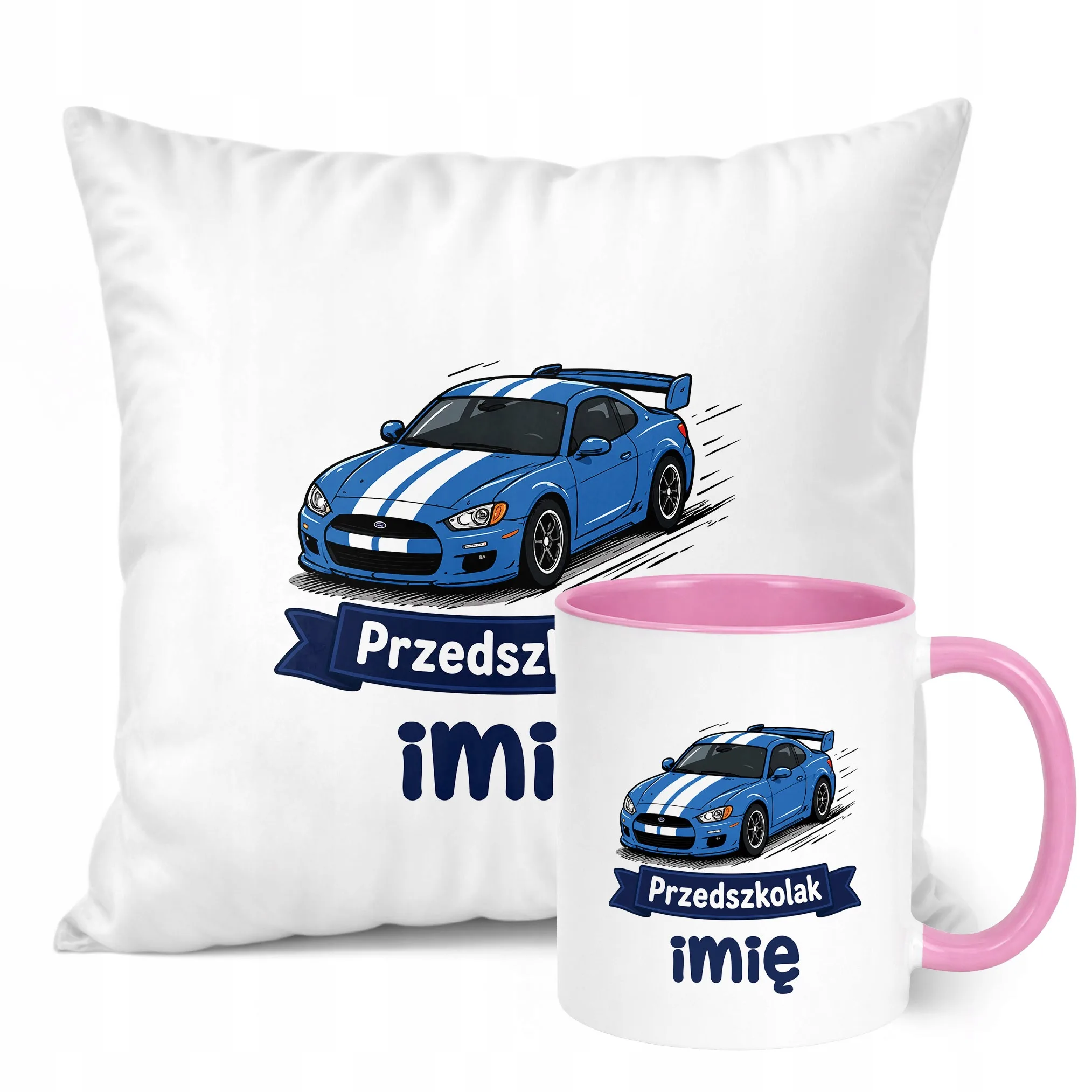 Zestaw Personalizowany Kubek Różowy Poduszka Przedszkolak Prezent