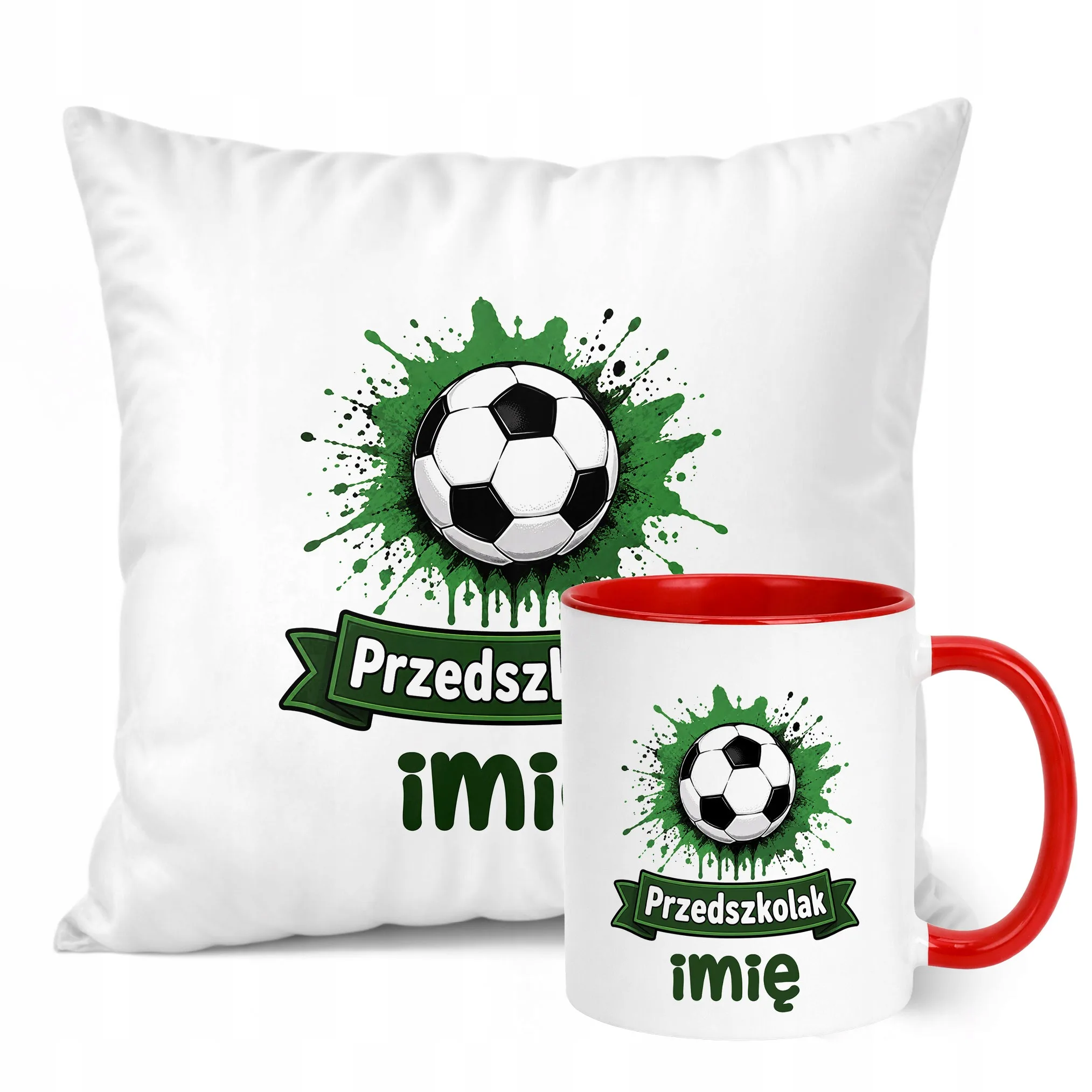 Zestaw Personalizowany Kubek Czerwony Poduszka Piłka nożna