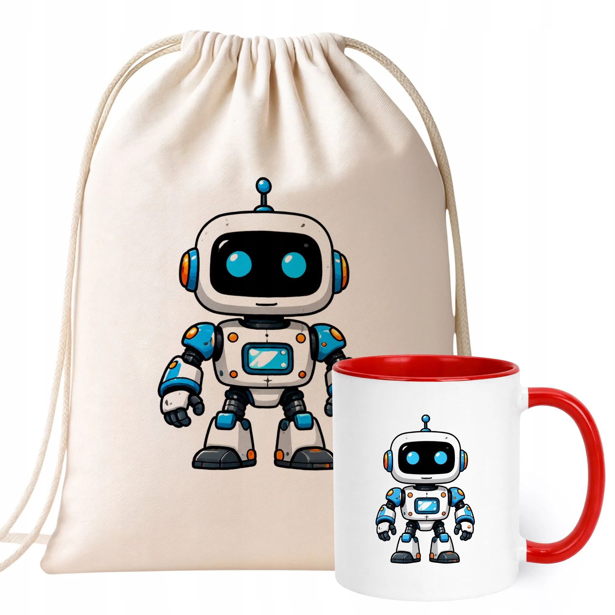 Zestaw Plecak Worek Kubek Czerwony Z Nadrukiem Robot Dla Dzieci