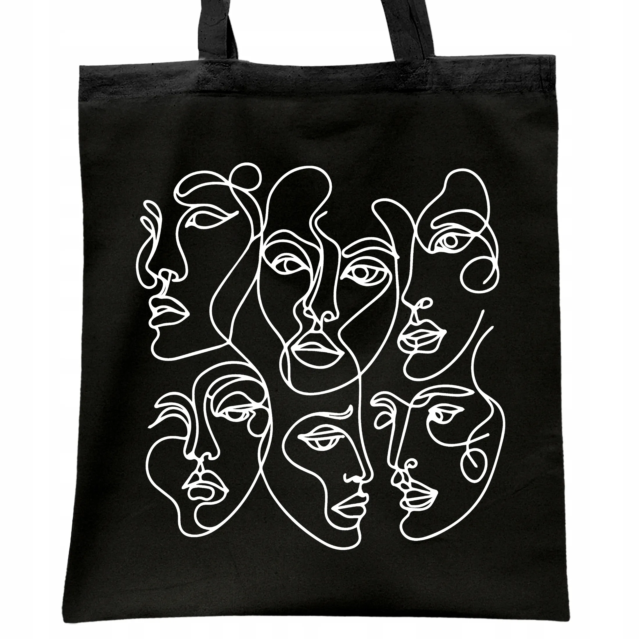 Torba bawełniana czarna na zakupy Twarze One Line Art Sztuka
