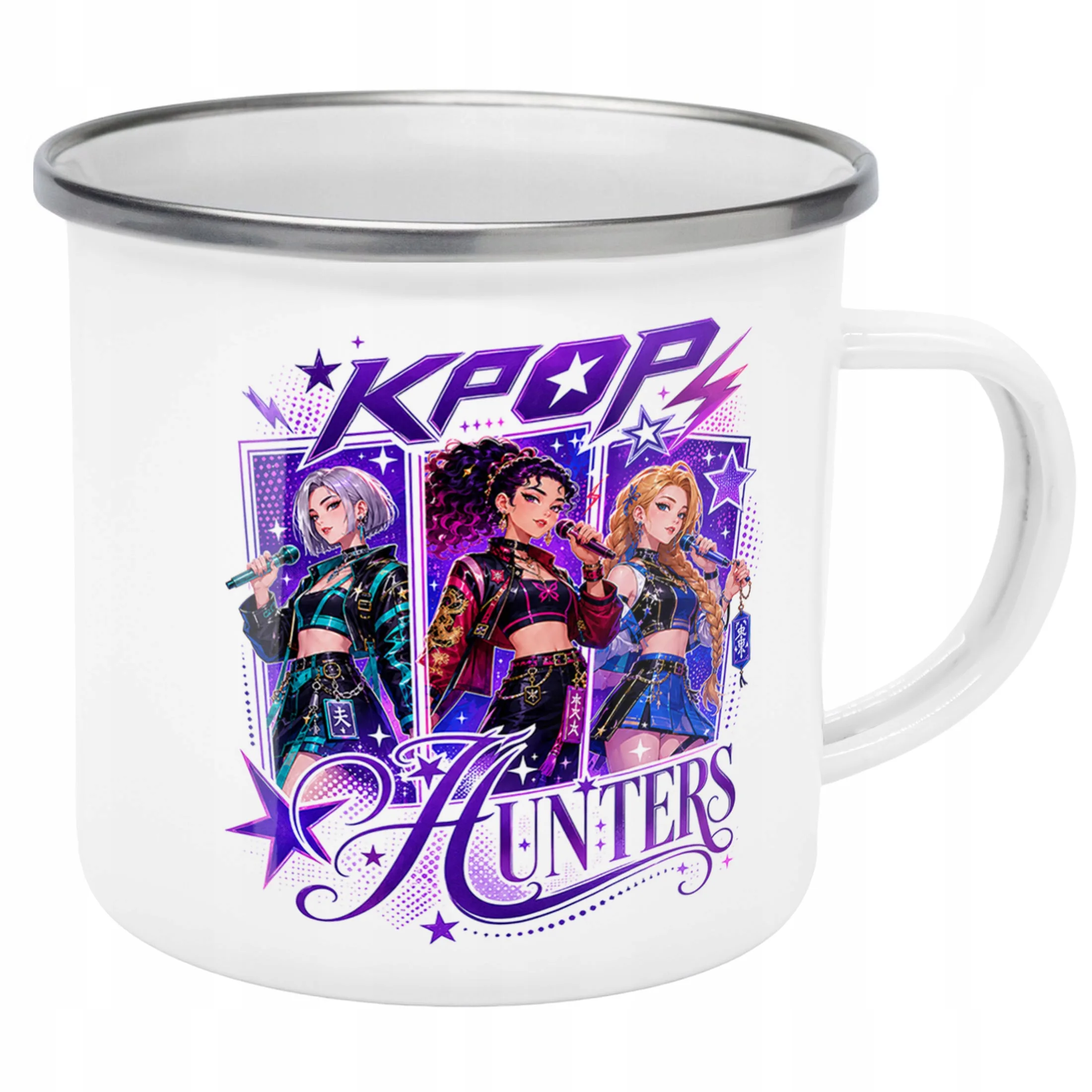 Kubek Emaliowany ŁOWCZYNIE KPOP z Nadrukiem Biały Metalowy Prezent