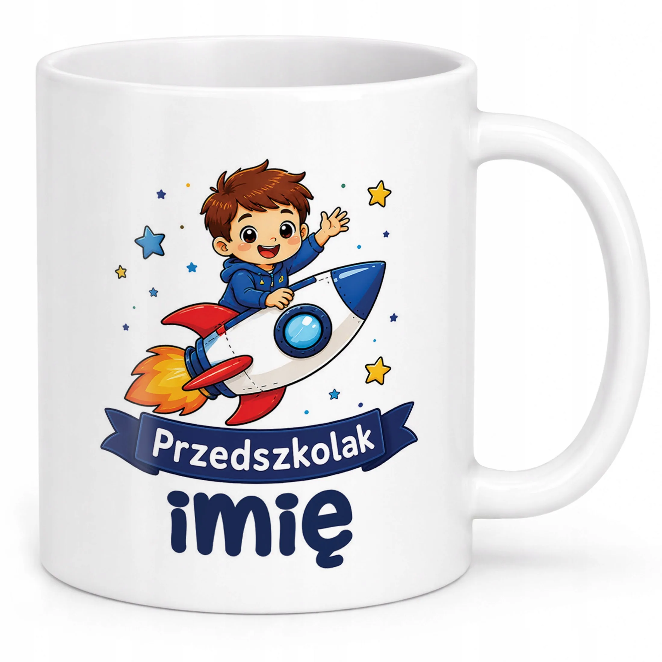 Biały Kubek z nadrukiem personalizowany Przedszkolak Szkoła Dla Dzieci