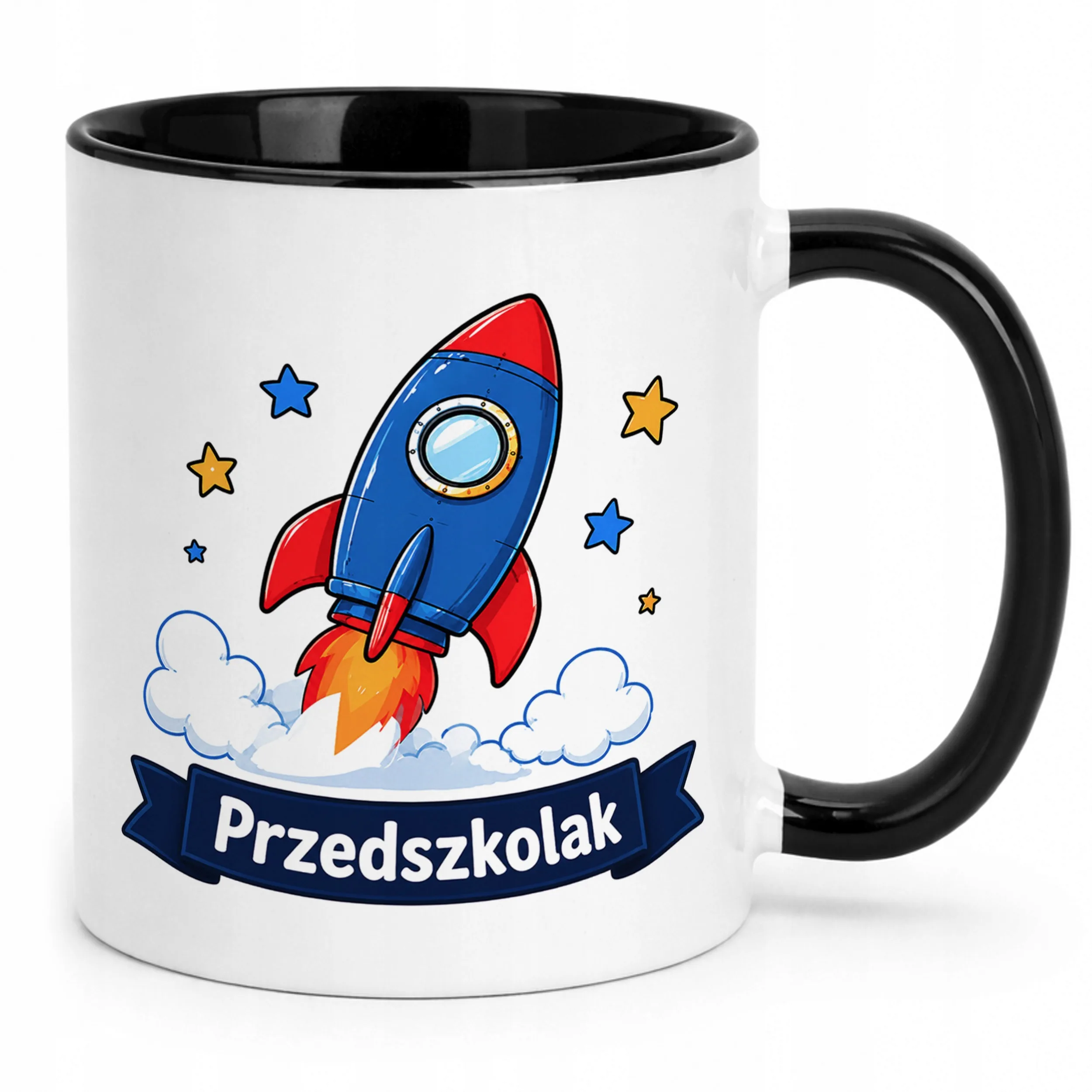 Kubek Czarny z nadrukiem Przedszkolak Szkoła Dla Dzieci Prezent