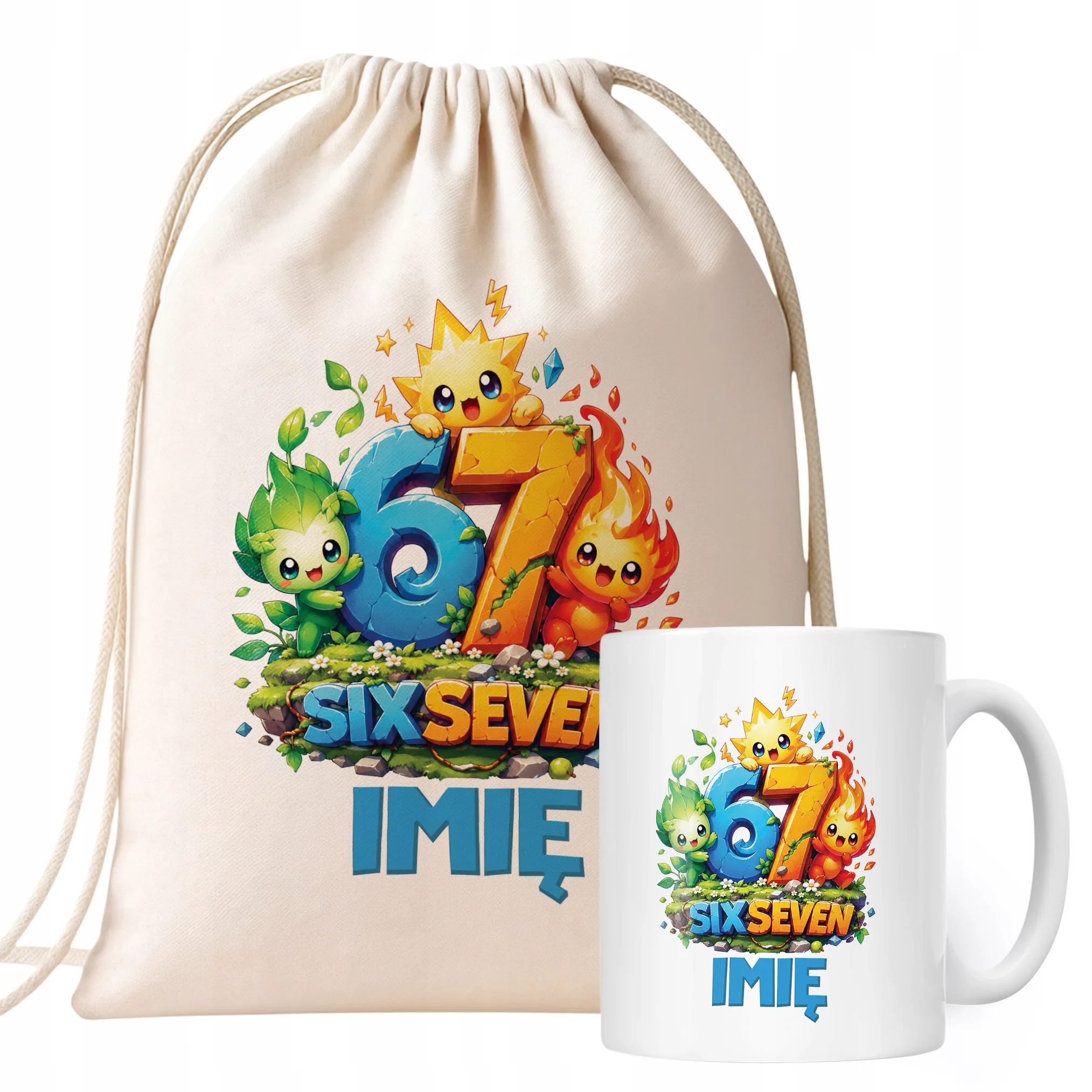 Zestaw Personalizowany Plecak Worek Kubek 67 Six Seven Prezent