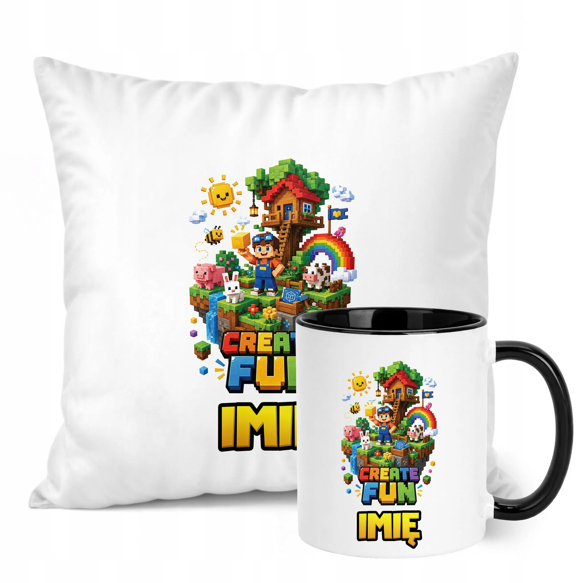 Zestaw Personalizowany Kubek Czarny Poduszka gra Create Fun Prezent
