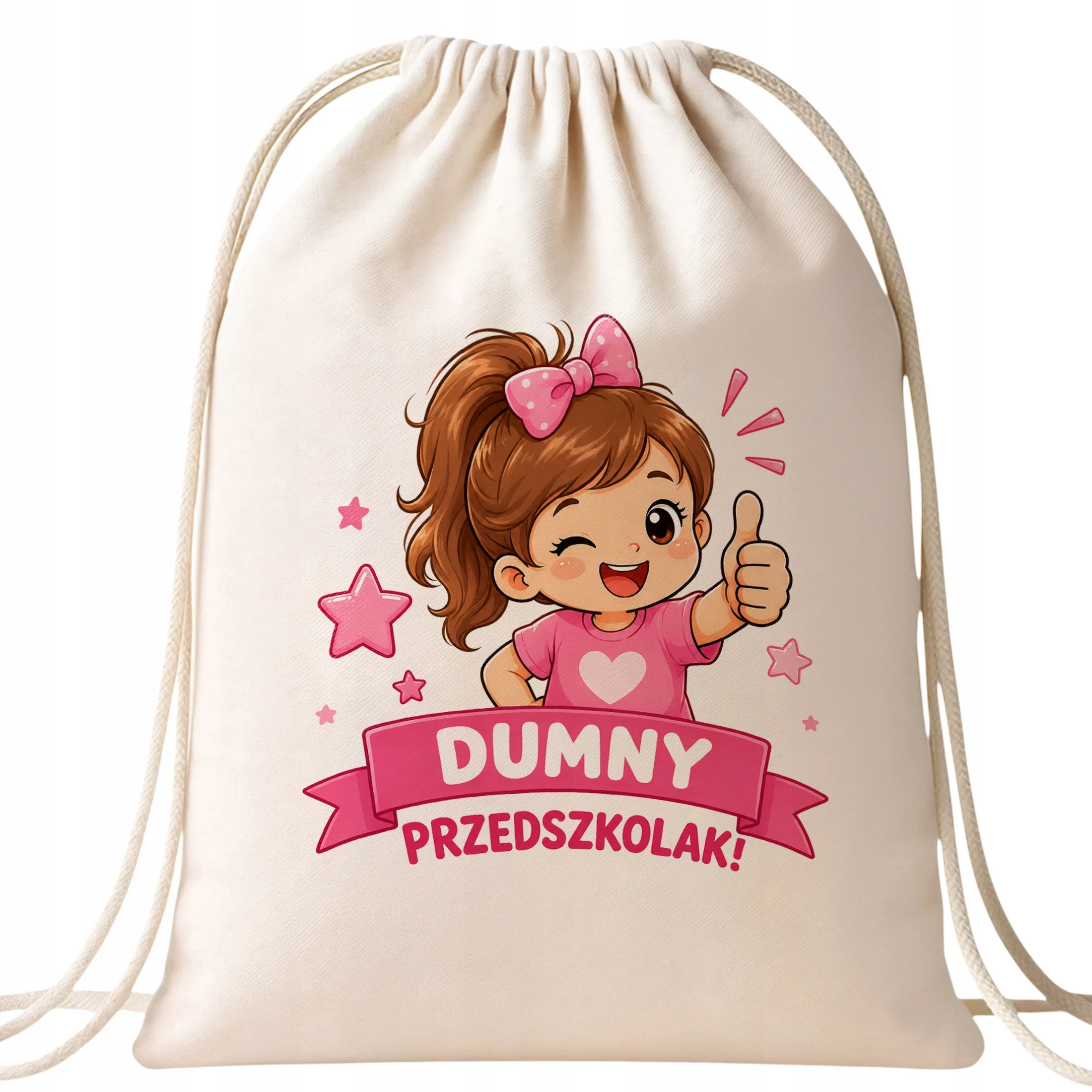 Plecak Worek Przedszkolak z Nadrukiem Bawełniany Szkolny na Buty Ecru