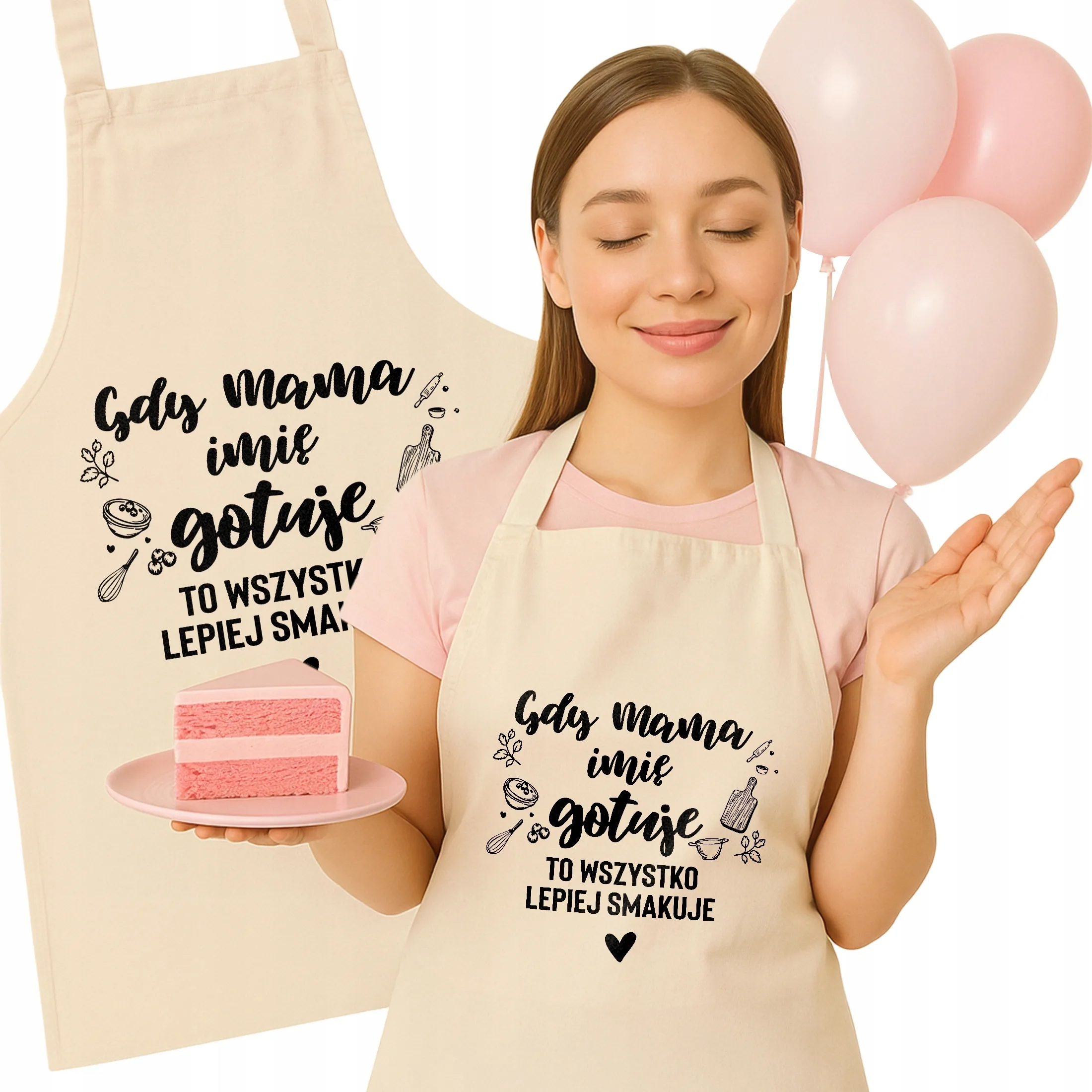 Personalizowany Fartuch Kuchenny Ecru Dzień Matki Gdy Mama Gotuje