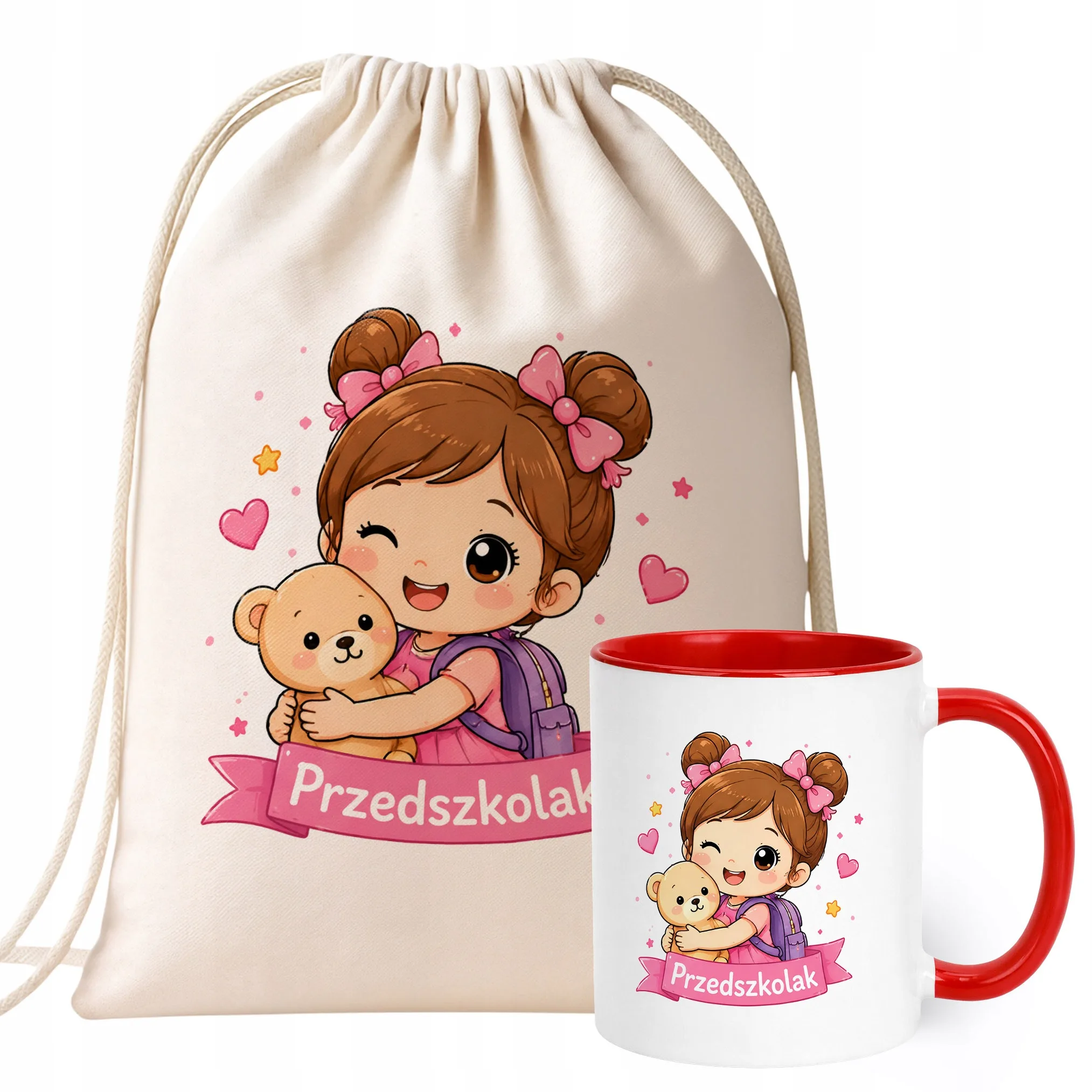 Zestaw Plecak Worek Kubek Czerwony Z Nadrukiem Przedszkolak Dla Dzieci