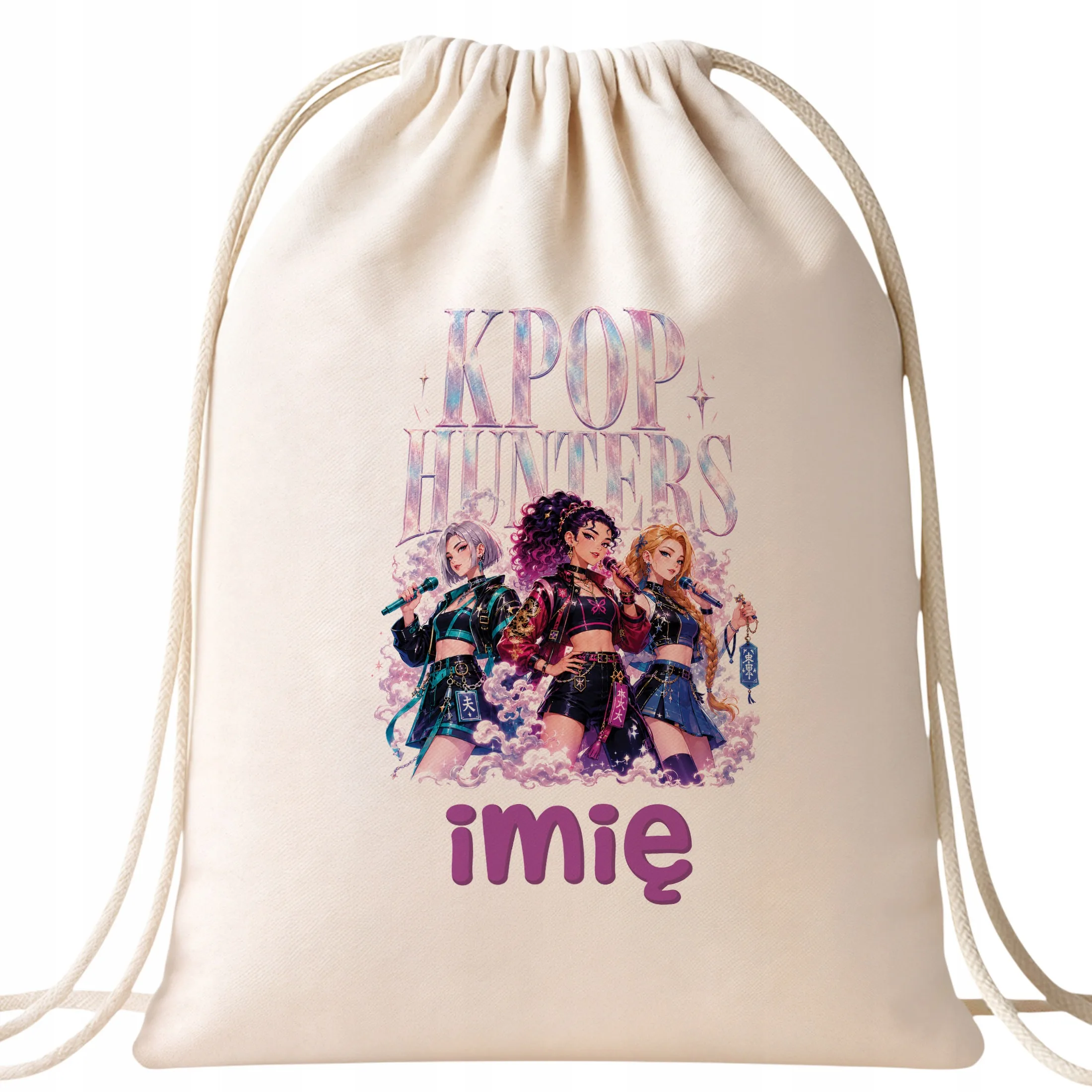 Plecak Worek Personalizowany ŁOWCZYNIE KPOP z Nadrukiem Bawełniany Szkolny