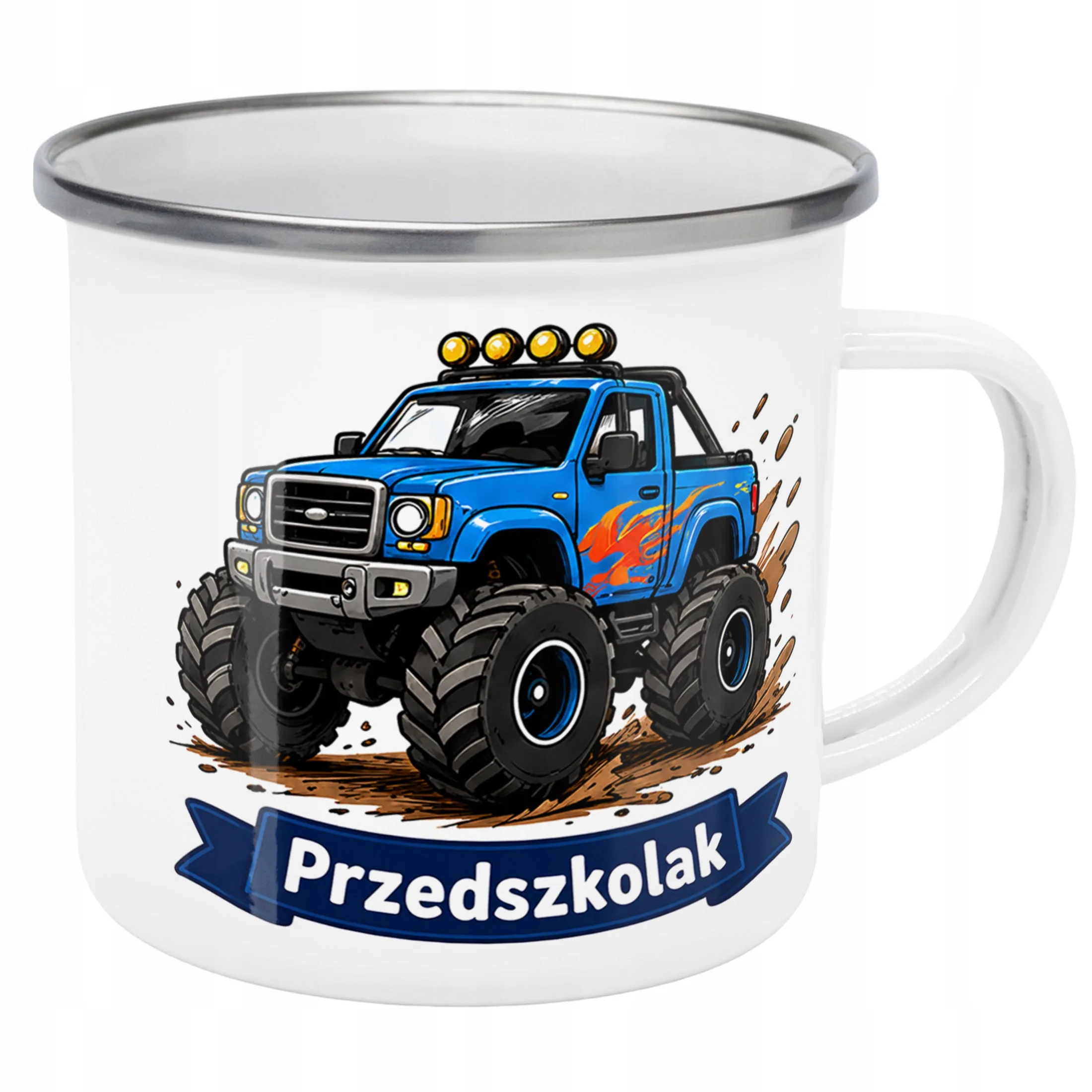Kubek Emaliowany Przedszkolak Szkoła z Nadrukiem Biały Metalowy Prezent