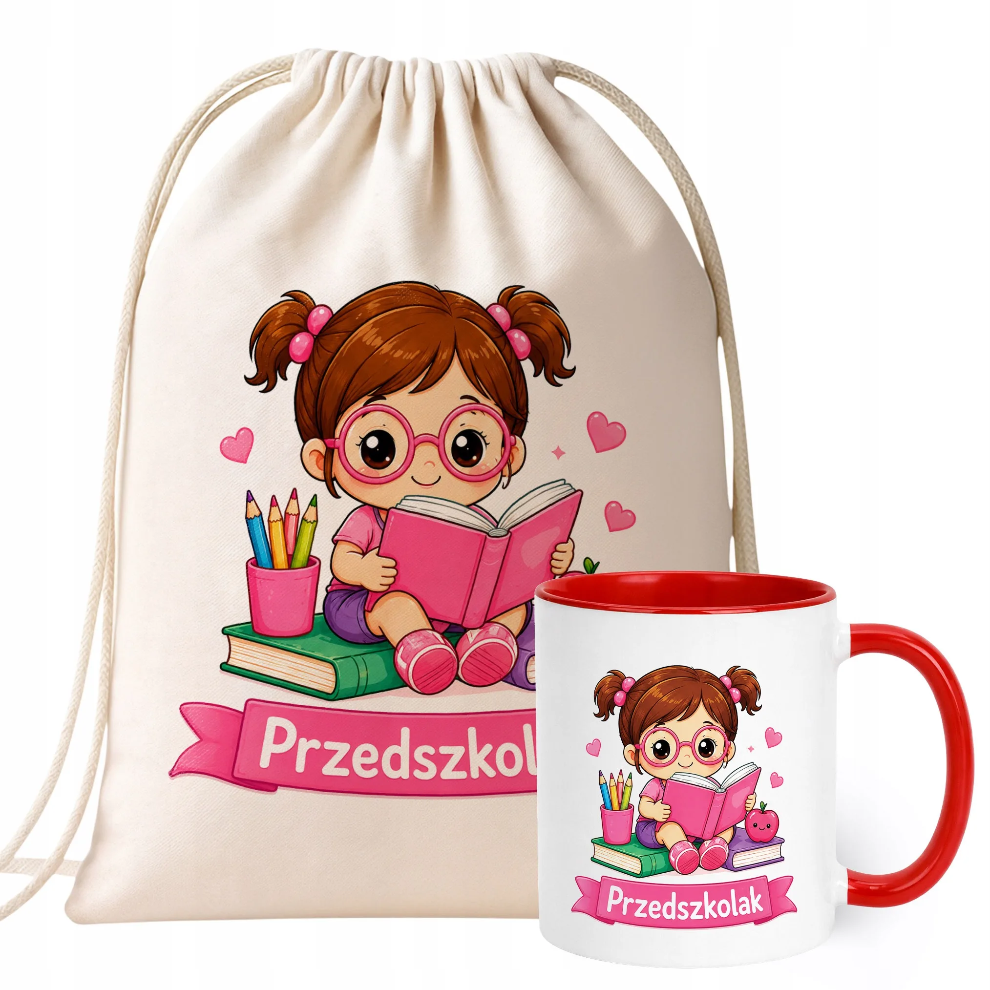 Zestaw Plecak Worek Kubek Czerwony Z Nadrukiem Przedszkolak Dla Dzieci
