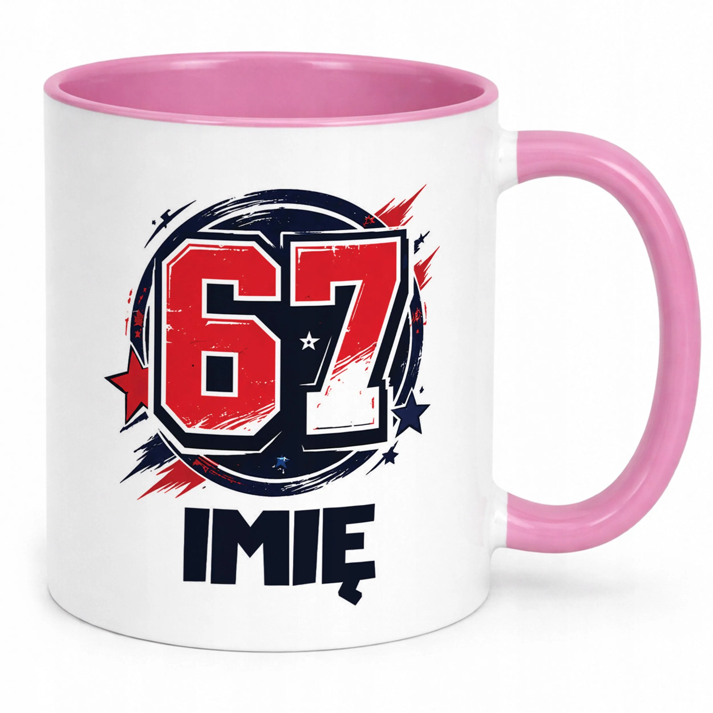 Kubek Różowy z nadrukiem personalizowany SIX SEVEN 67 Dla Dzieci Prezent