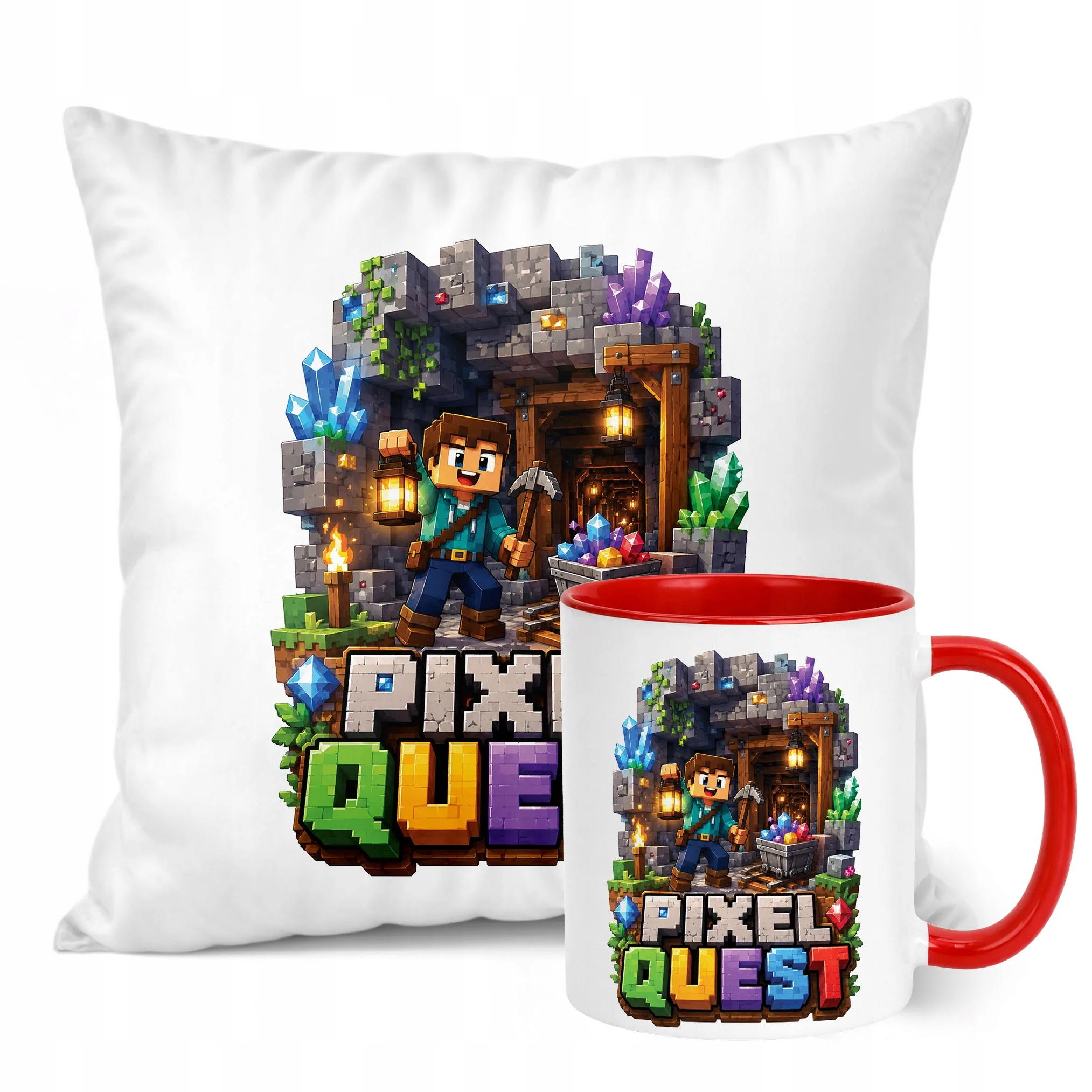Zestaw Kubek Czerwony Poduszka Z Nadrukiem PIXEL Gra Prezent