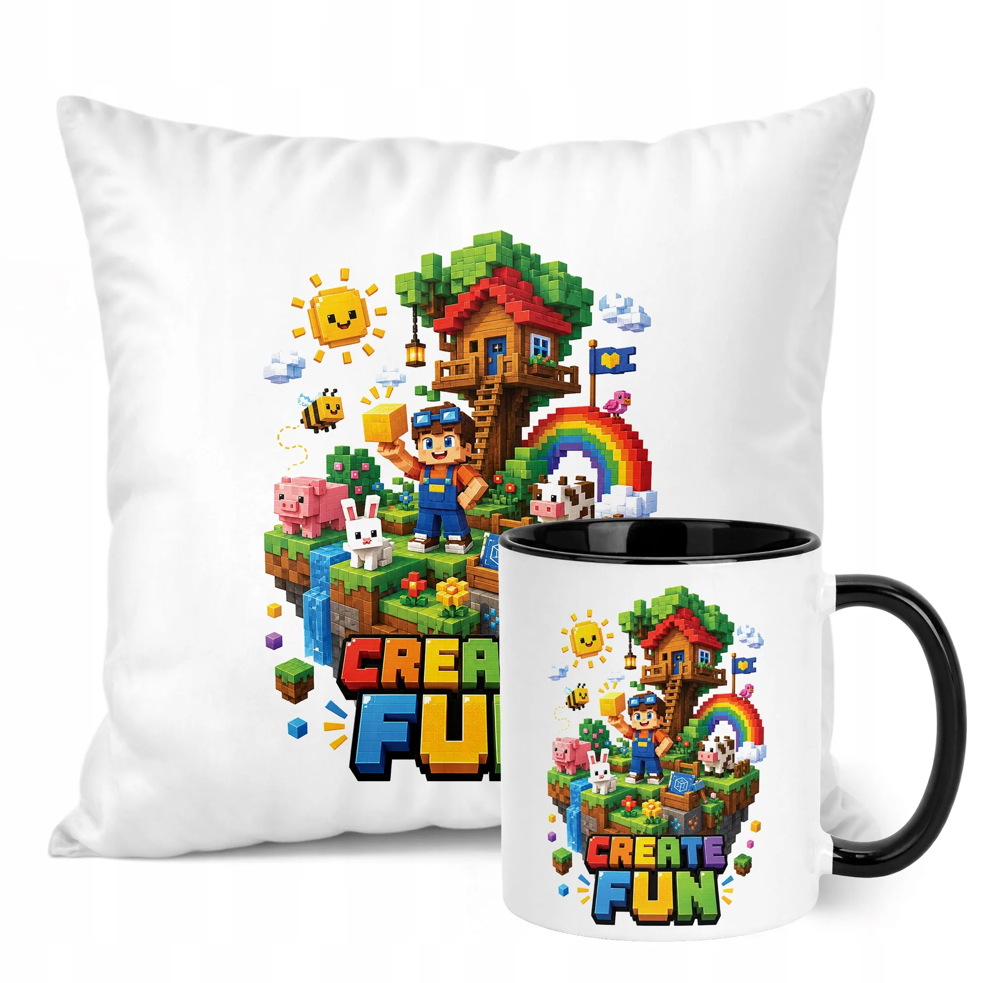 Zestaw Kubek Czarny Poduszka Z Nadrukiem PIXEL GRA Prezent