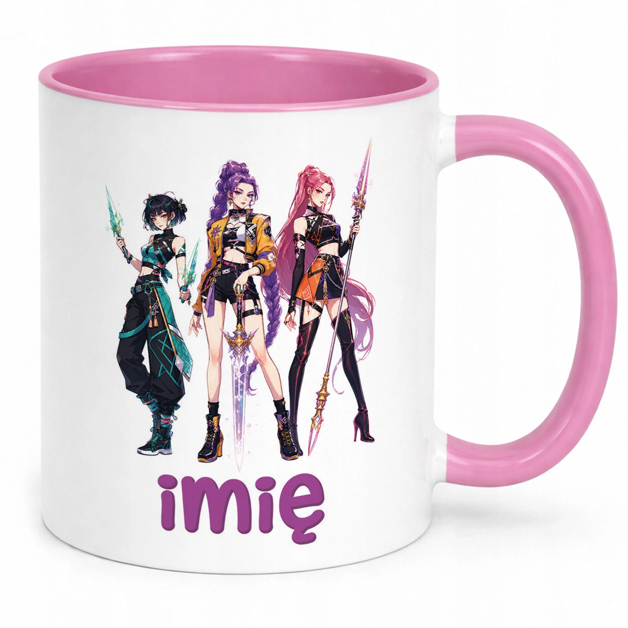 Kubek Różowy z nadrukiem personalizowany ŁOWCZYNIE KPOP Dla Dzieci Prezent