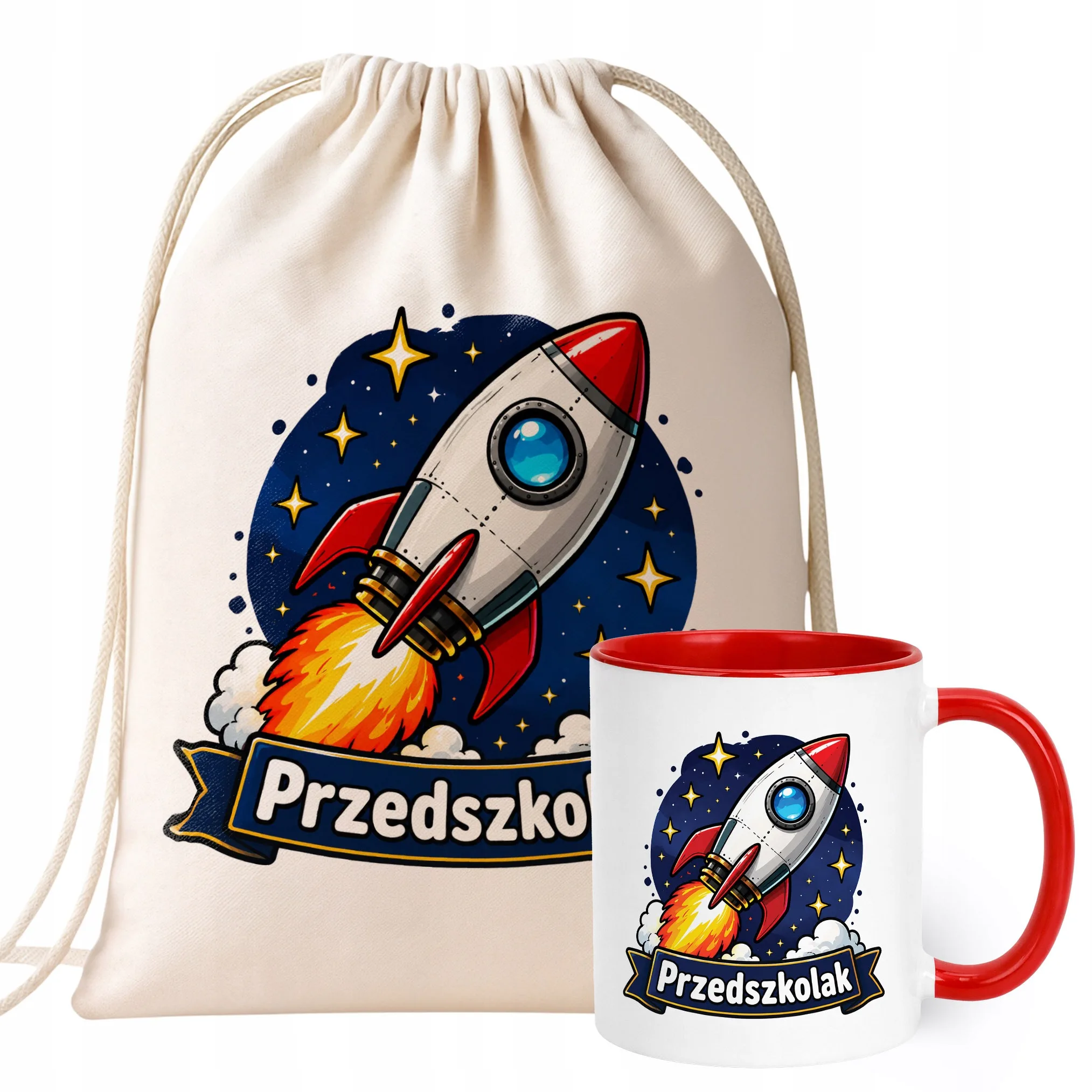 Zestaw Plecak Worek Kubek Czerwony Z Nadrukiem Przedszkolak Dla Dzieci