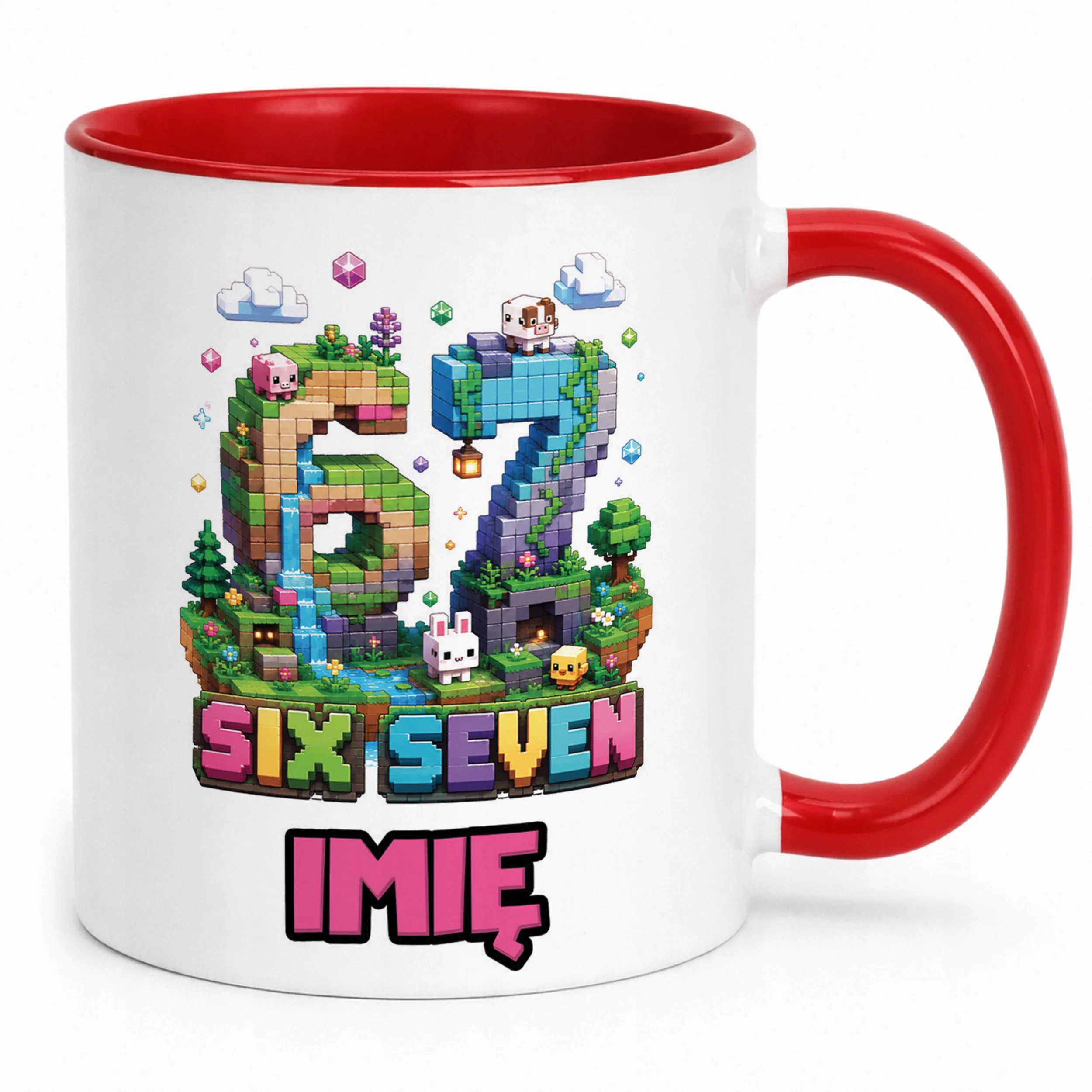 Kubek Czerwony z nadrukiem personalizowany SIX SEVEN Dla Dzieci Prezent