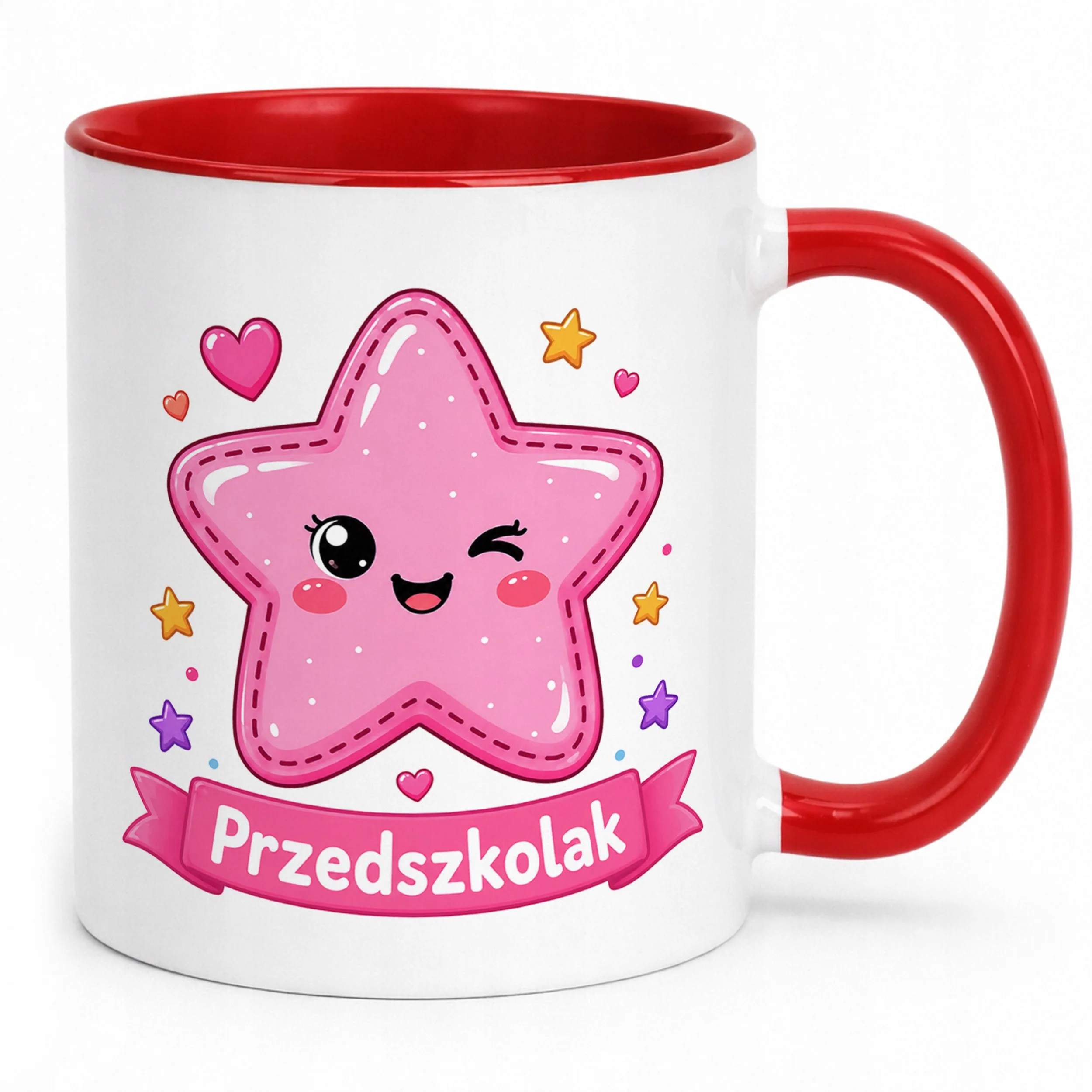 Kubek Czerwony z nadrukiem Przedszkolak Szkoła Dla Dzieci Prezent