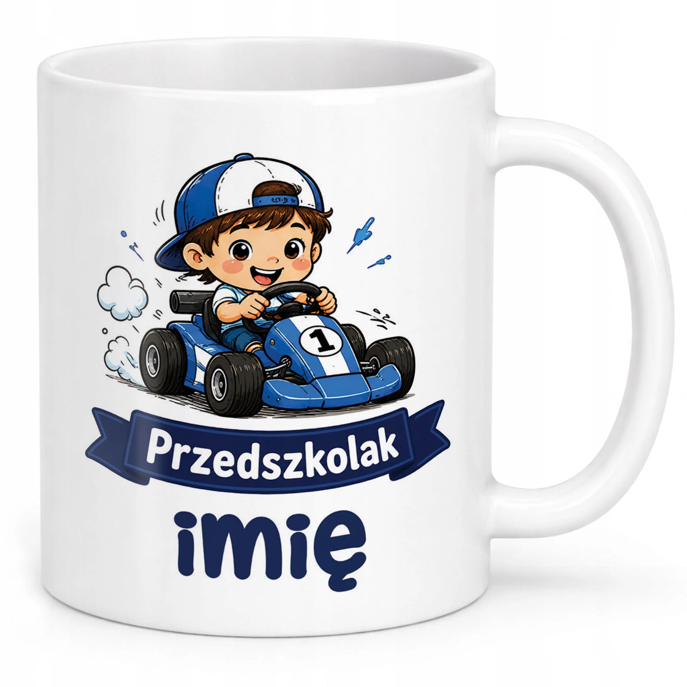 Biały Kubek z nadrukiem personalizowany Przedszkolak Szkoła Dla Dzieci