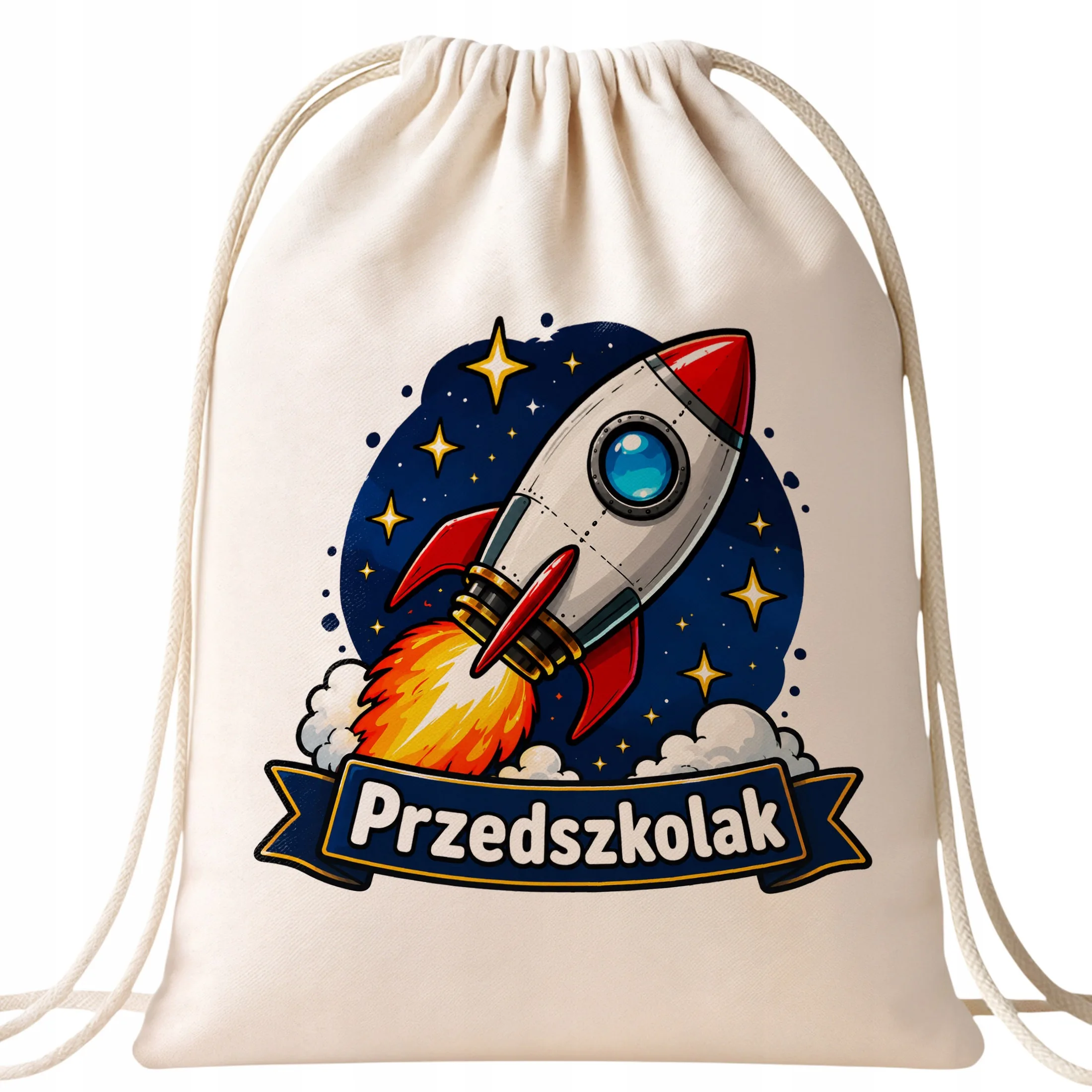 Plecak Worek Przedszkolak z Nadrukiem Bawełniany Szkolny na Buty Ecru