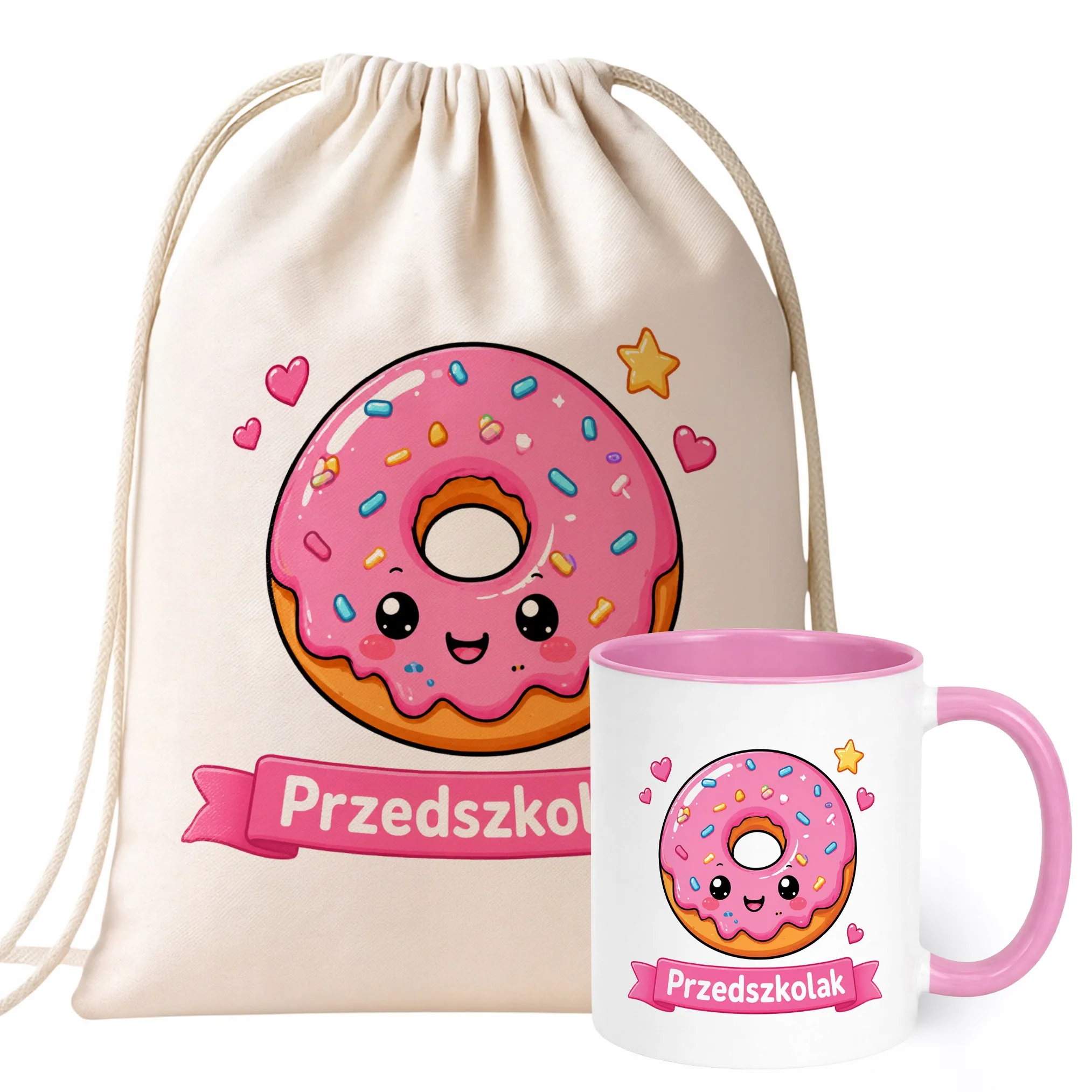 Zestaw Plecak Worek Kubek Różowy Z Nadrukiem Przedszkolak Dla Dzieci
