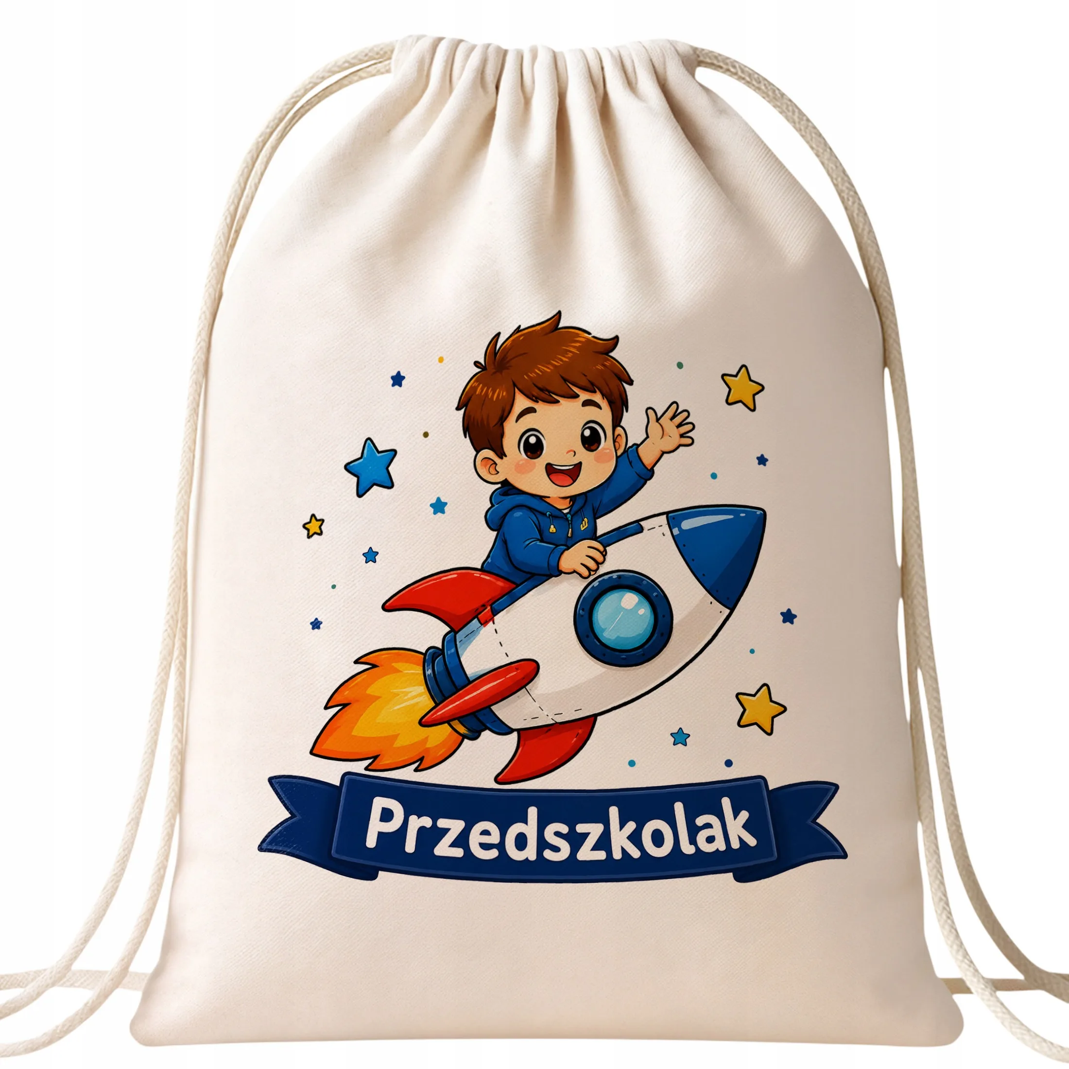Plecak Worek Przedszkolak z Nadrukiem Bawełniany Szkolny na Buty Ecru