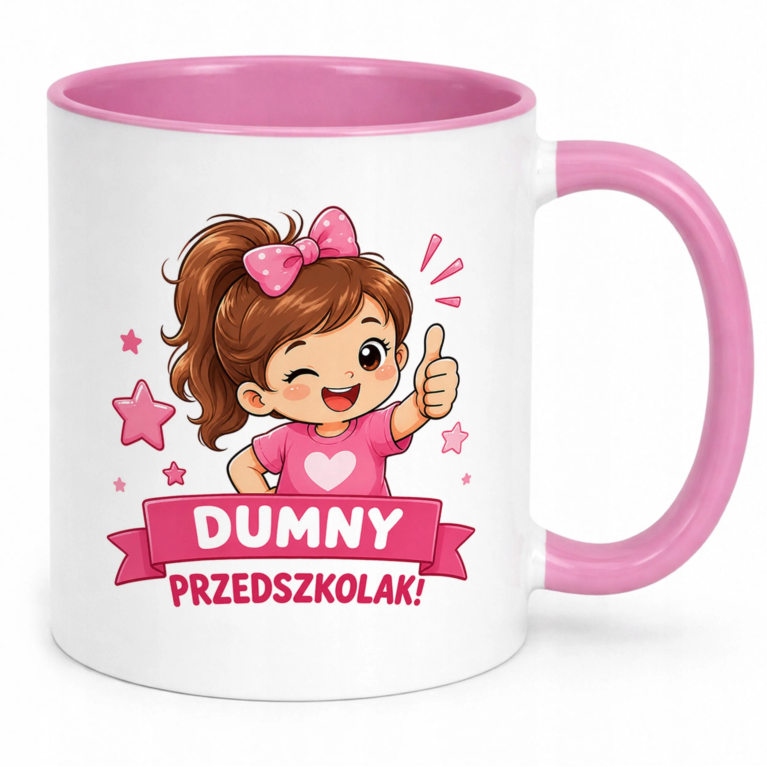 Kubek Różowy z nadrukiem Przedszkolak Szkoła Dla Dzieci Prezent