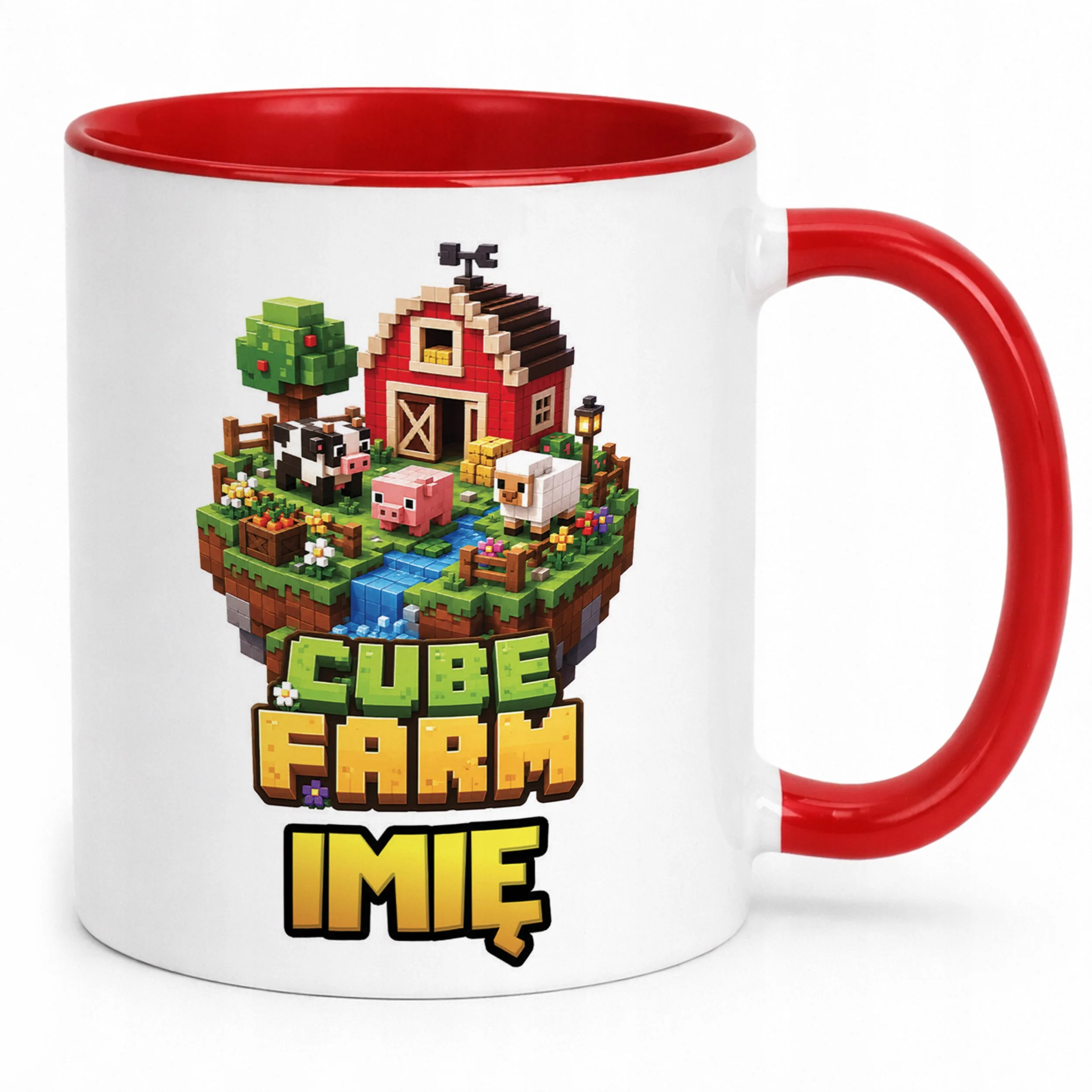 Kubek Czerwony z nadrukiem personalizowany CUBE FARM Dla Dzieci Prezent