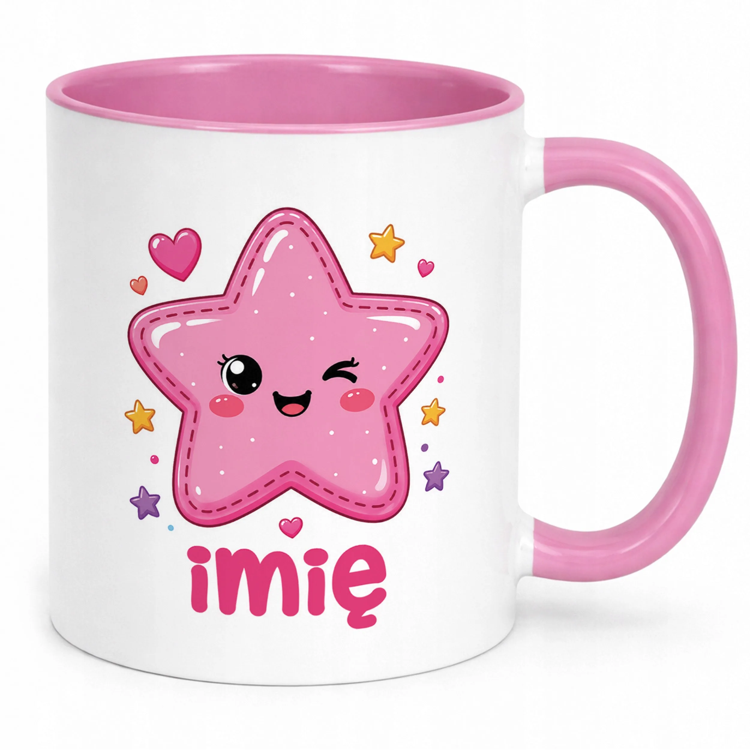 Kubek Różowy z nadrukiem personalizowany Kawaii Gwiazdka Dla Dzieci Prezent