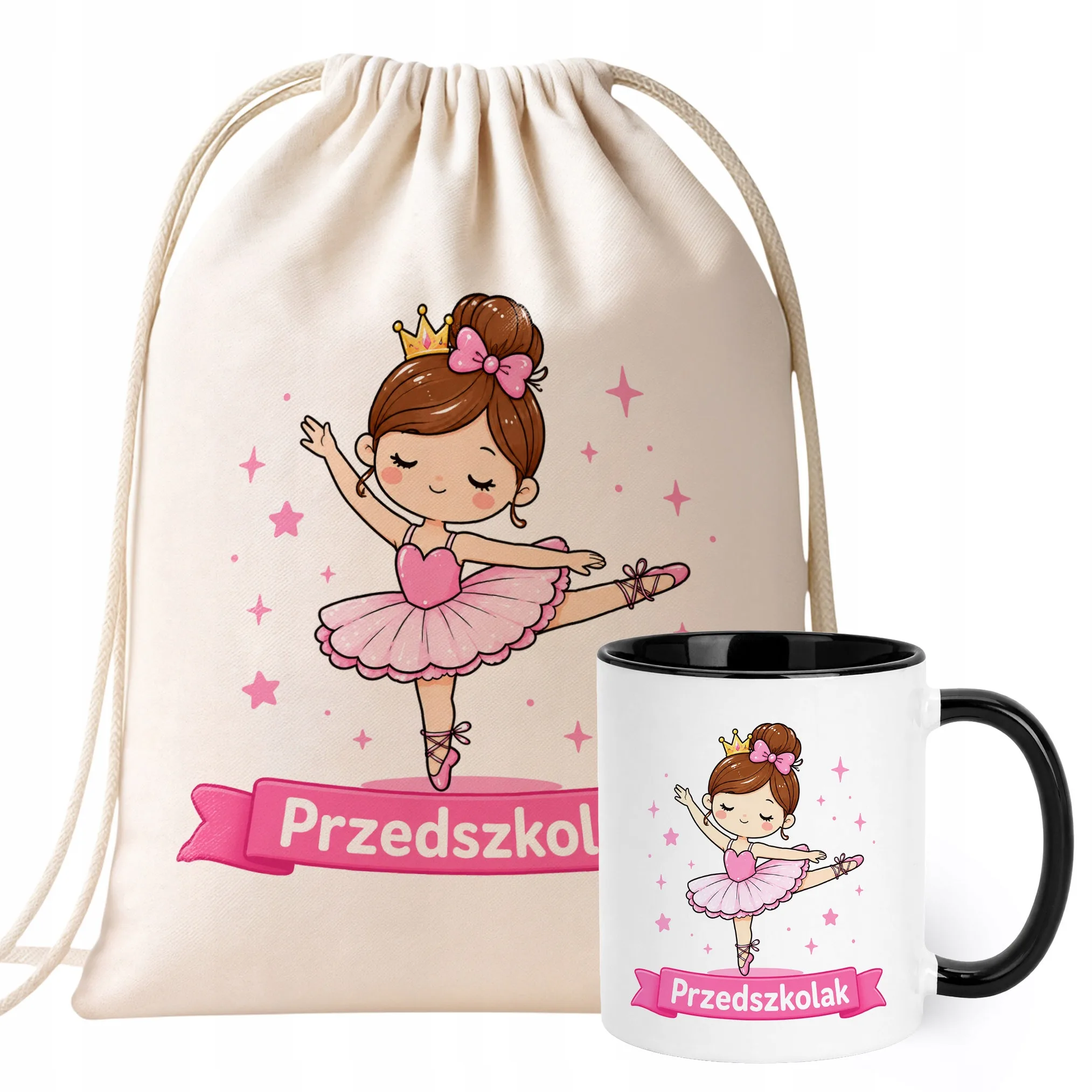 Zestaw Plecak Worek Kubek Czarny Z Nadrukiem Przedszkolak Dla Dzieci
