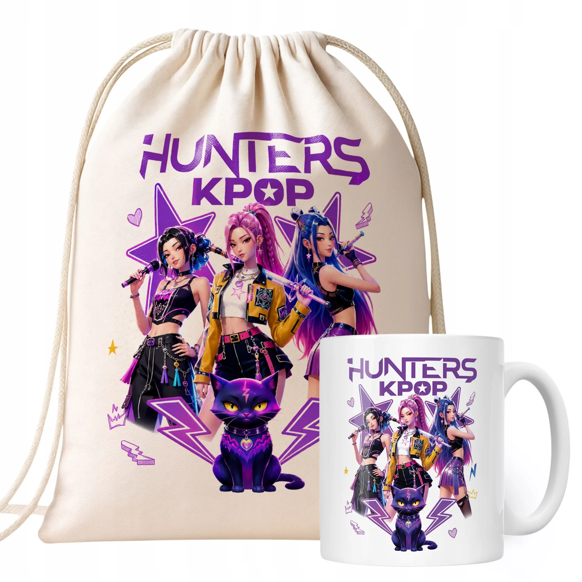 Zestaw Plecak Worek Kubek Z Nadrukiem ŁOWCZYNIE KPOP Dla Dzieci Prezent