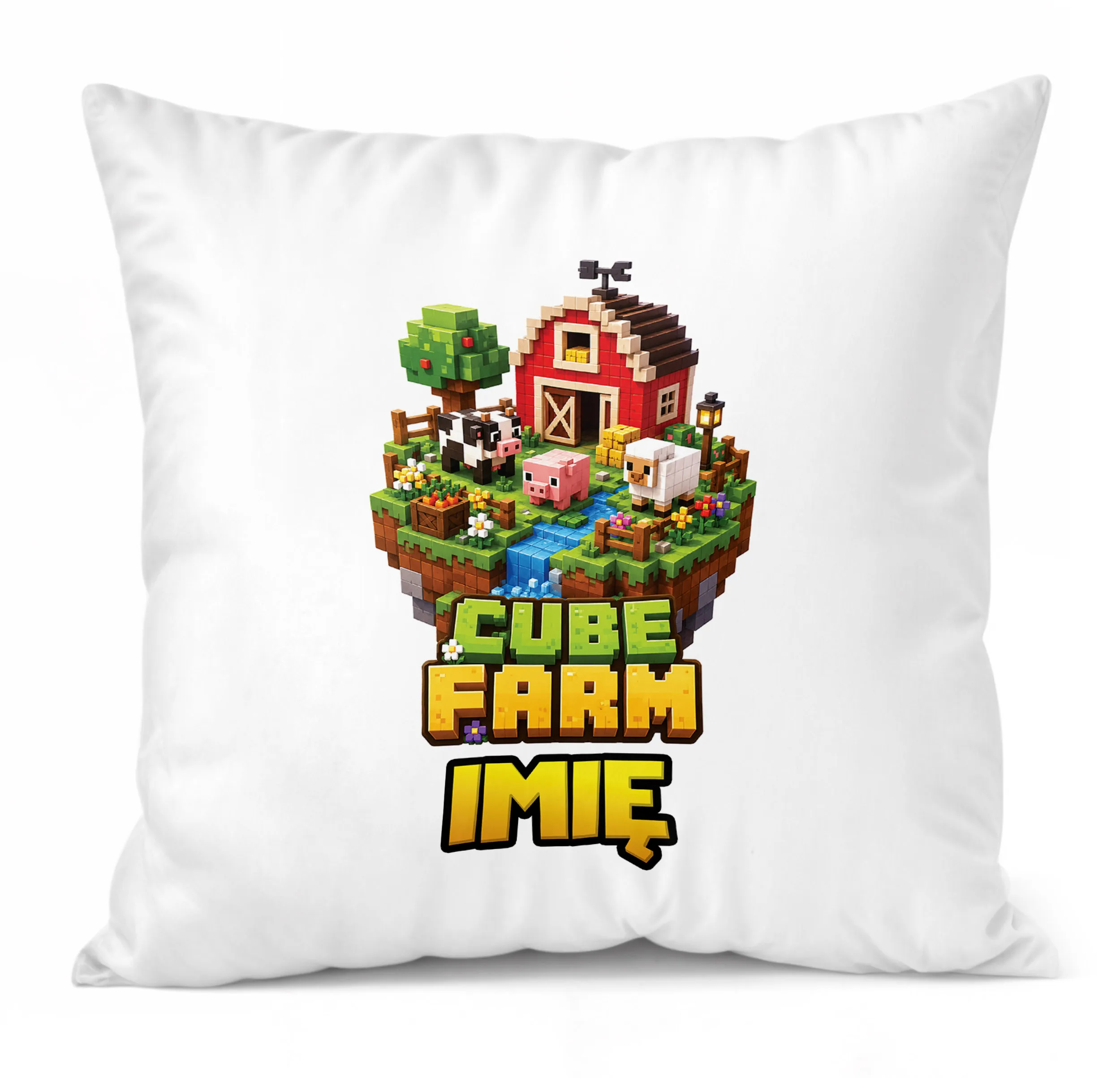 Poduszka Jasiek Personalizowana z nadrukiem 38x38cm CUBE FARM Prezent
