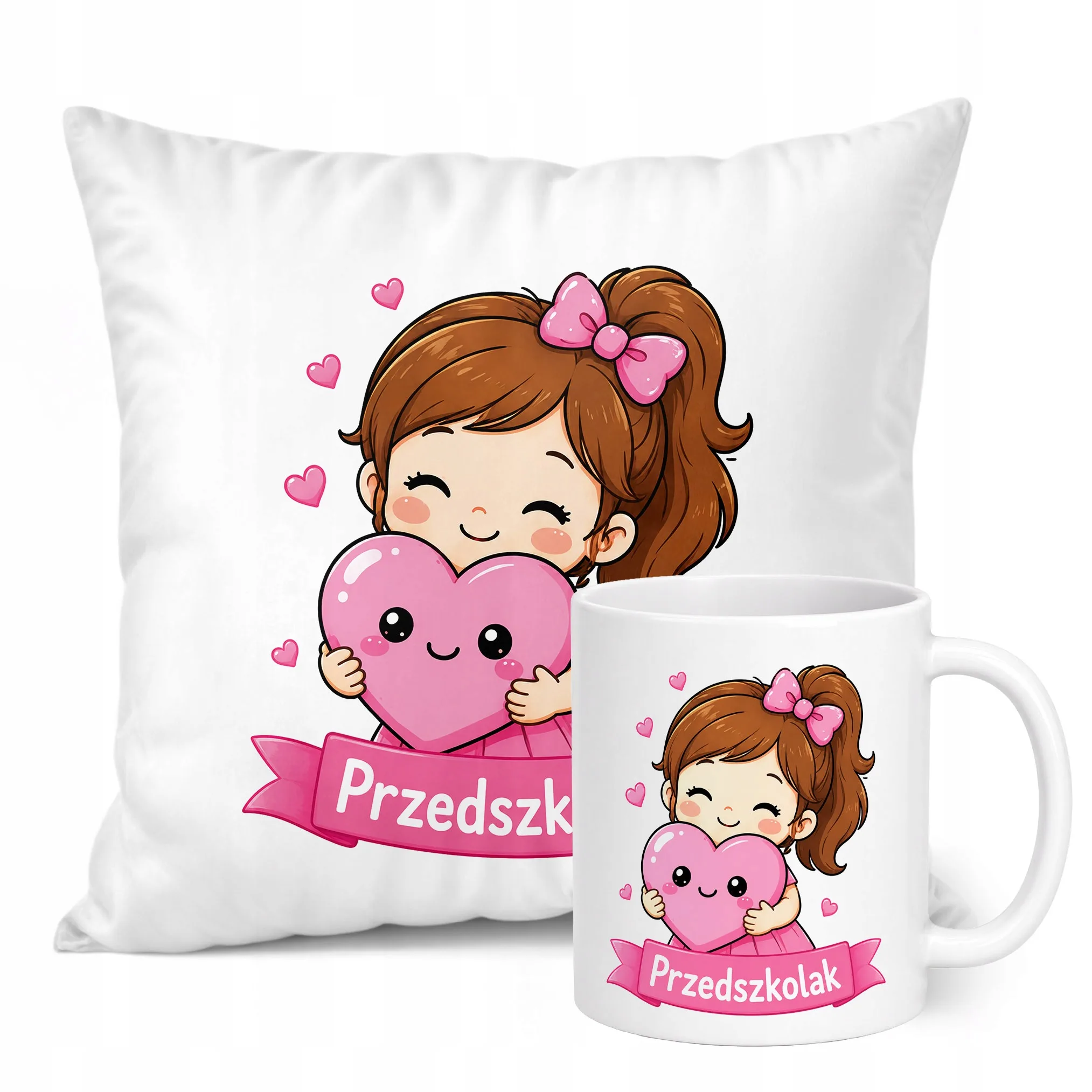 Zestaw Kubek Biały Poduszka Z Nadrukiem Przedszkolak Szkoła Prezent