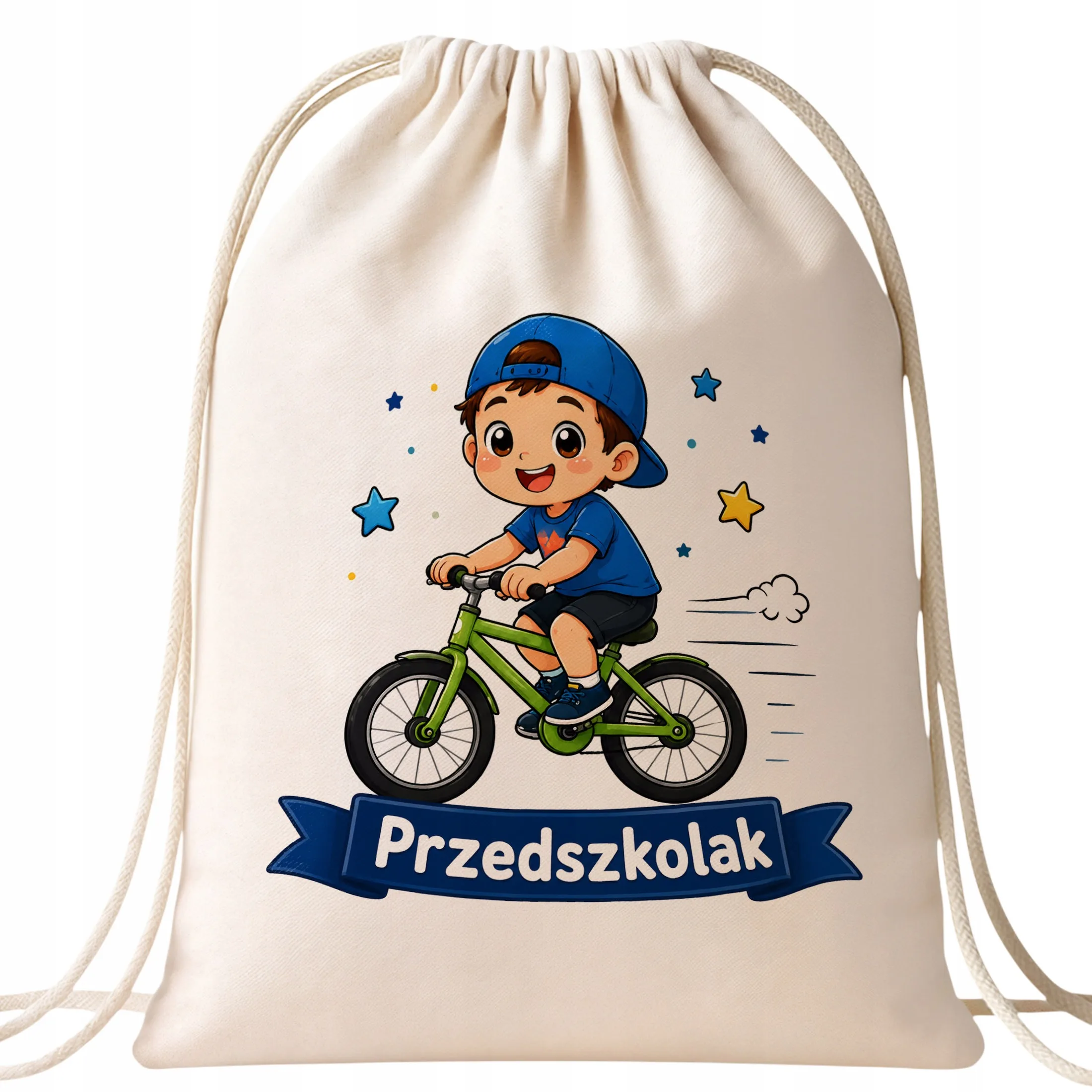 Plecak Worek Przedszkolak z Nadrukiem Bawełniany Szkolny na Buty Ecru