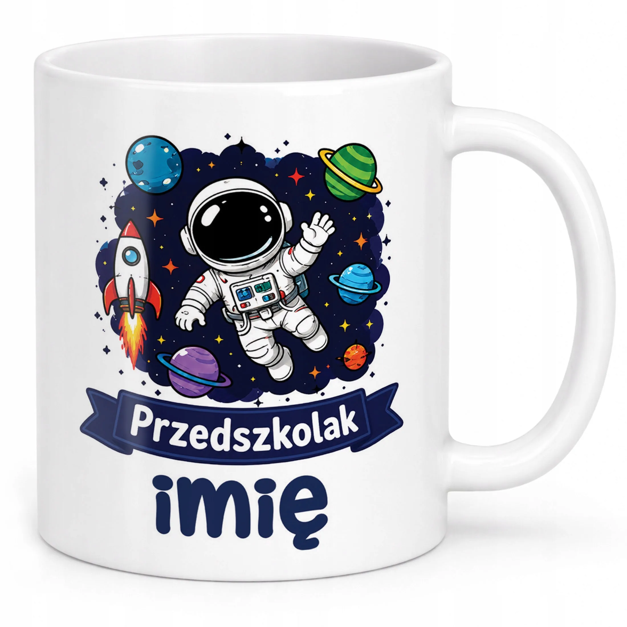 Biały Kubek z nadrukiem personalizowany Przedszkolak Szkoła Dla Dzieci