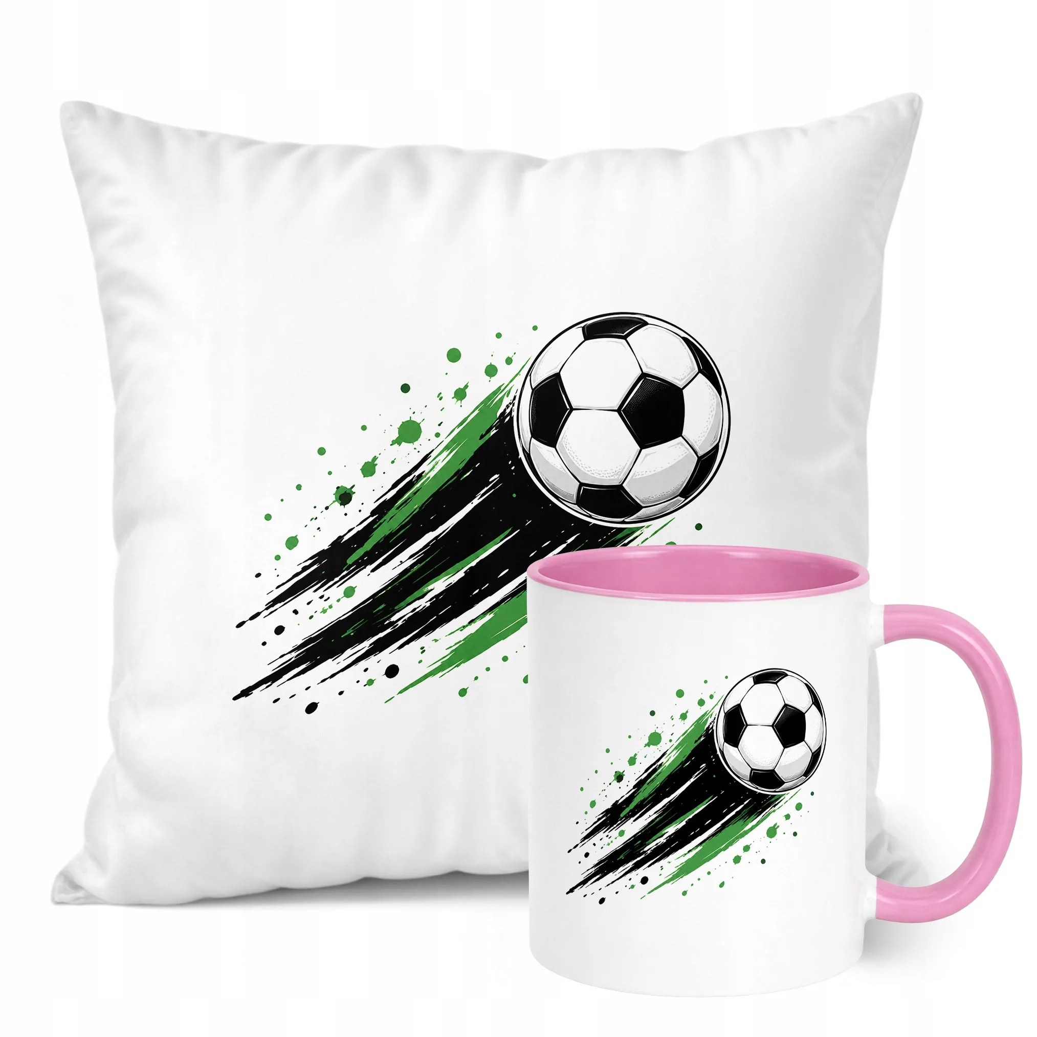 Zestaw Kubek Różowy Poduszka Z Nadrukiem Piłka Nożna Prezent
