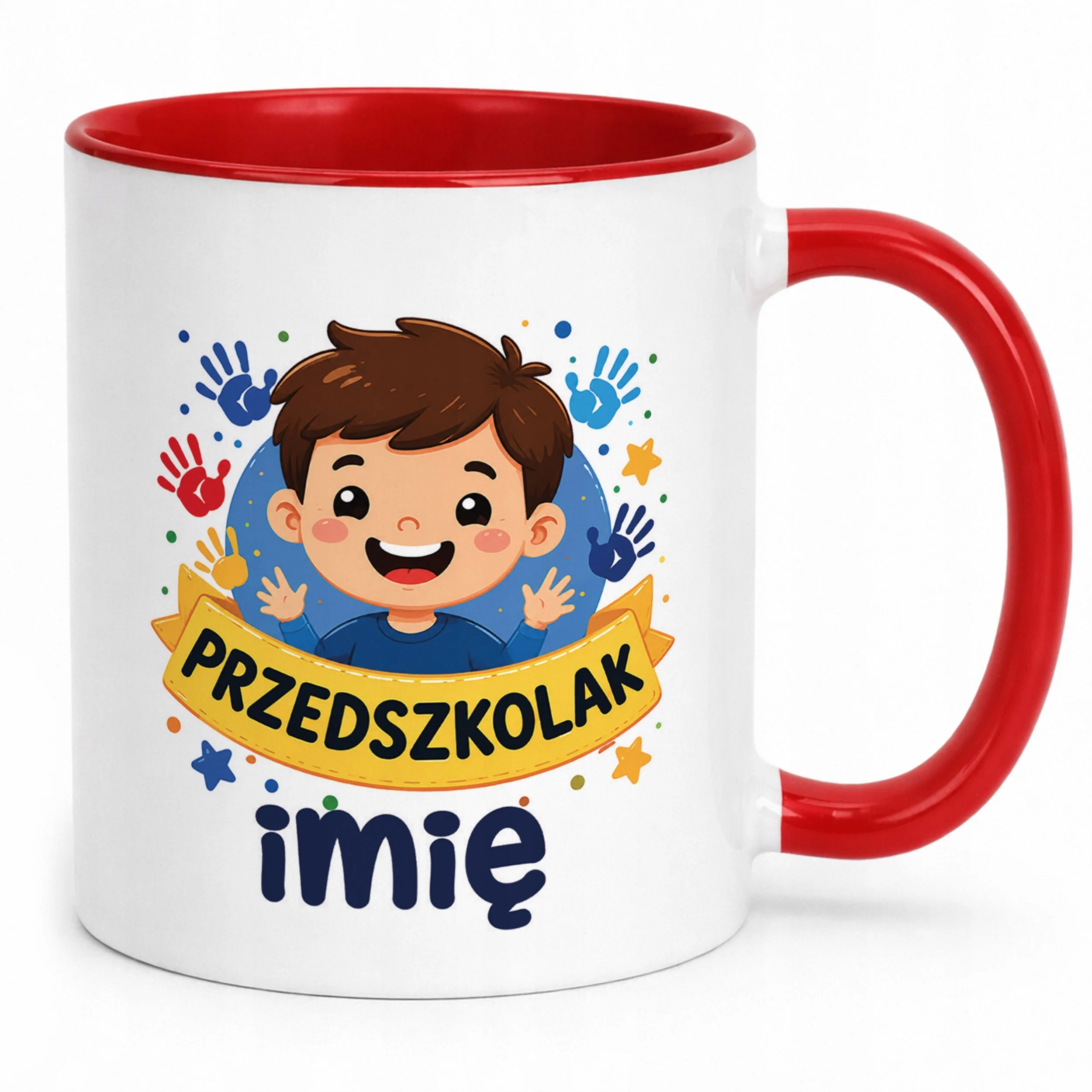 Kubek Czerwony z nadrukiem personalizowany Przedszkolak Szkoła Dla Dzieci