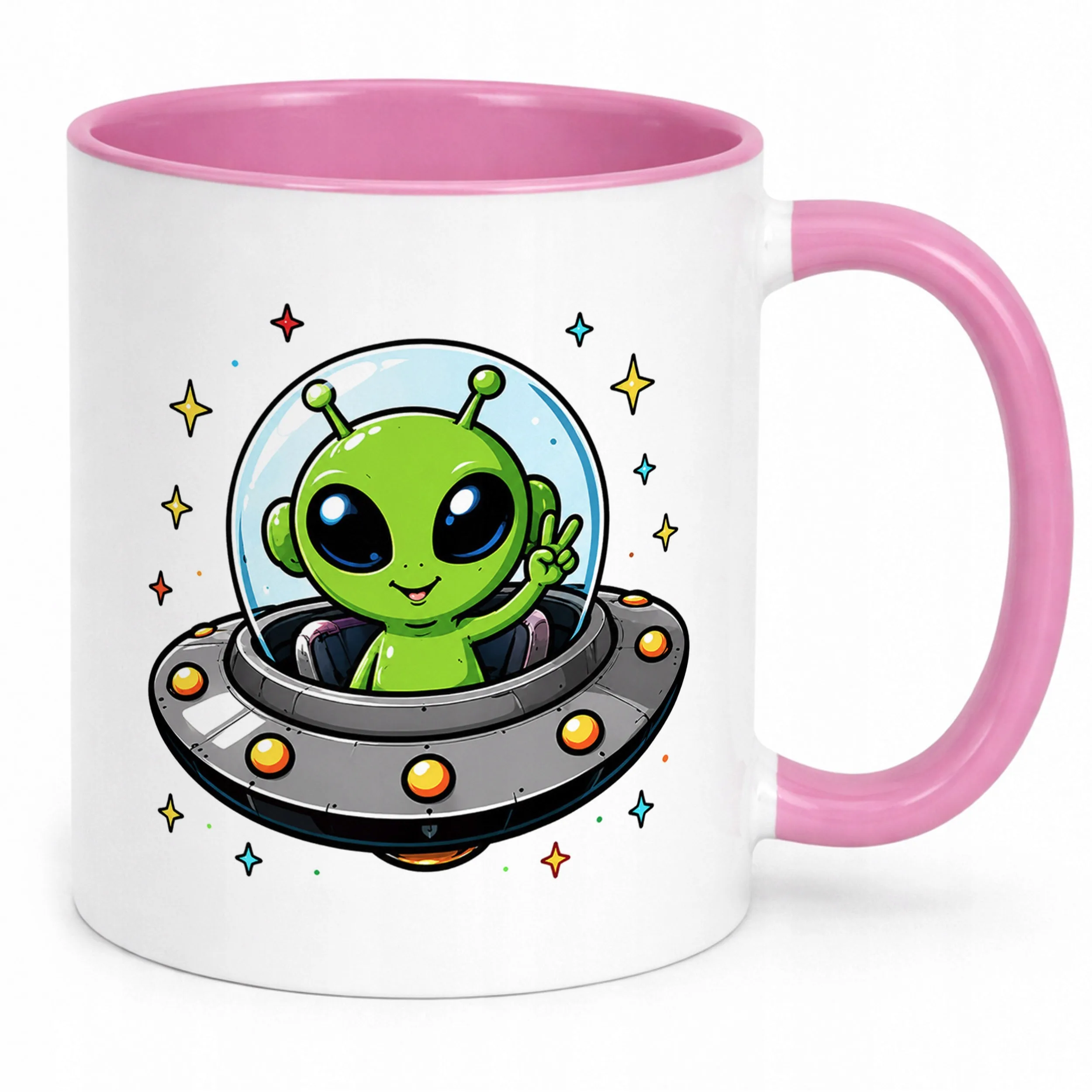 Kubek Różowy z nadrukiem Kosmita UFO Dla Dzieci Prezent Upominek