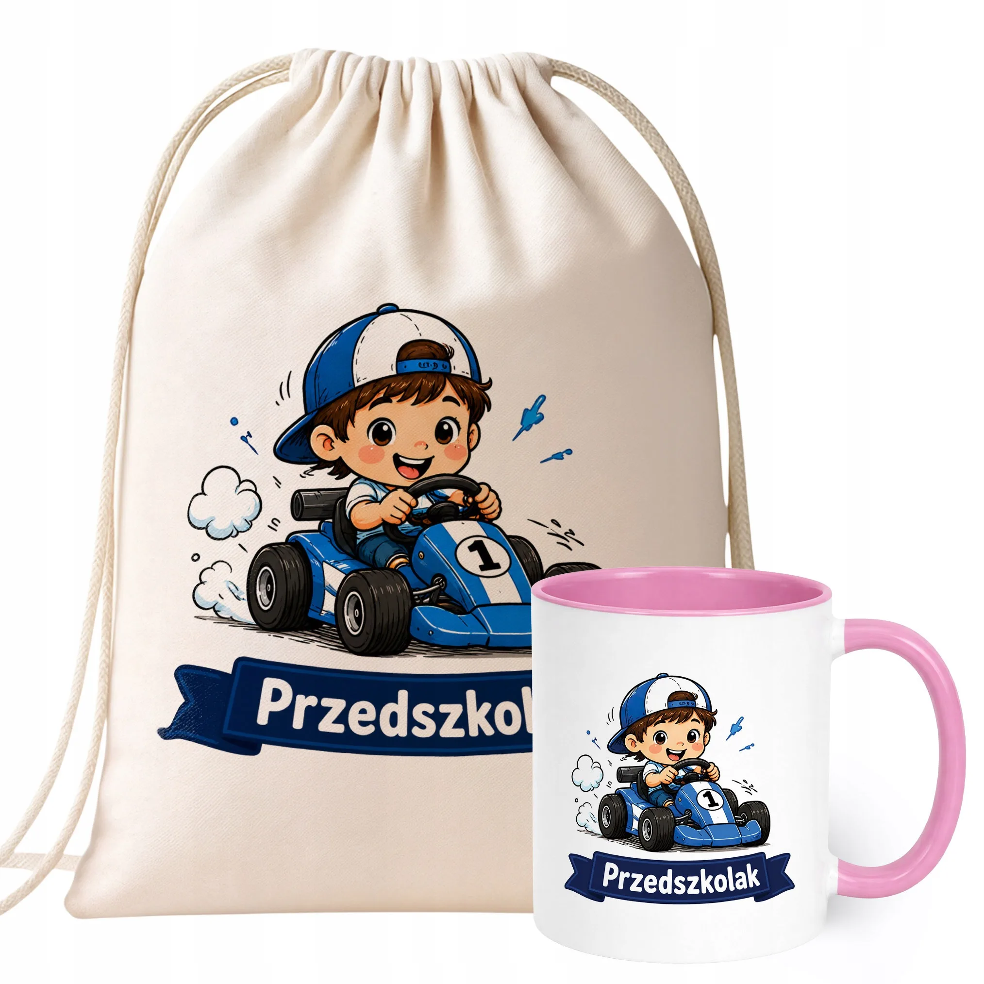 Zestaw Plecak Worek Kubek Różowy Z Nadrukiem Przedszkolak Dla Dzieci