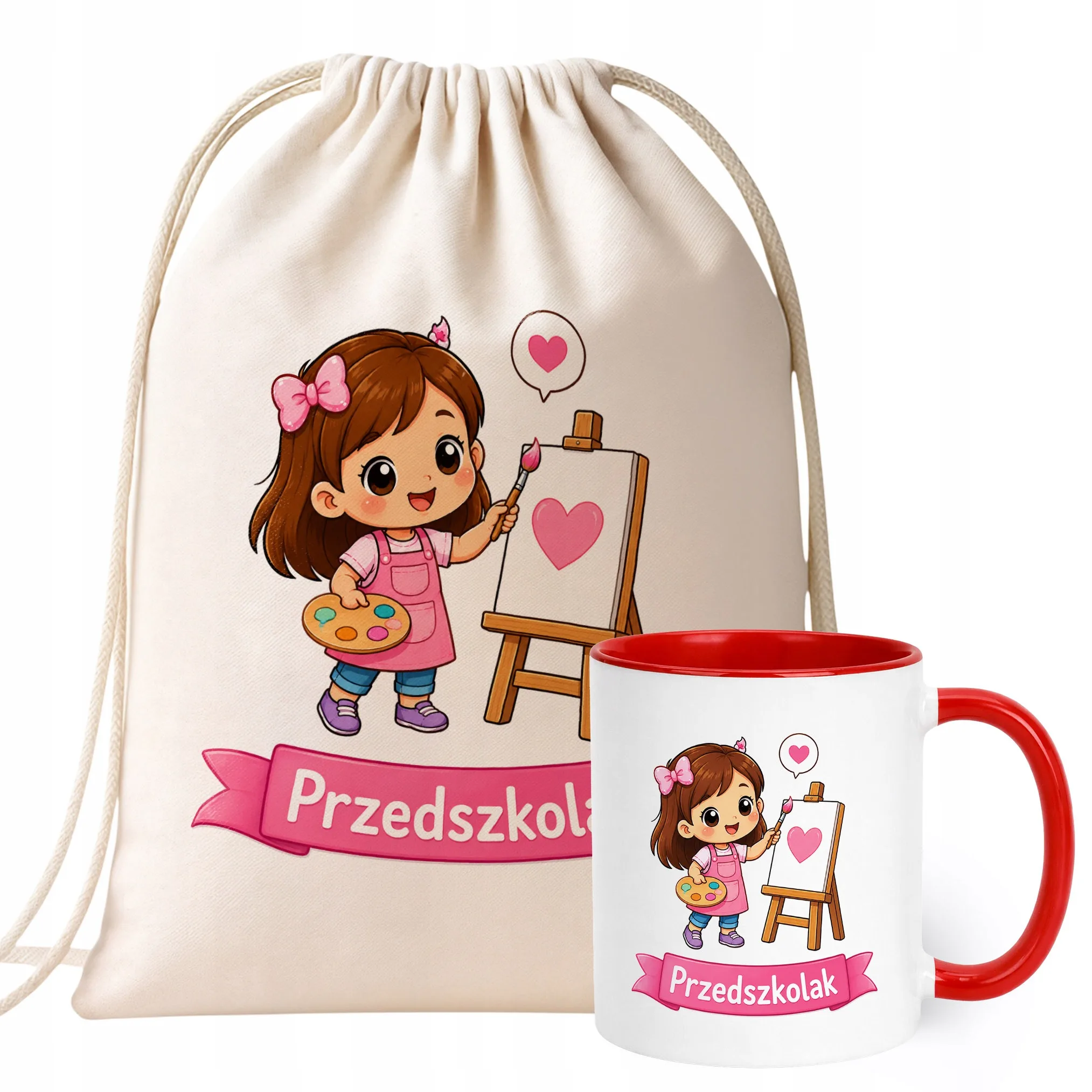 Zestaw Plecak Worek Kubek Czerwony Z Nadrukiem Przedszkolak Dla Dzieci