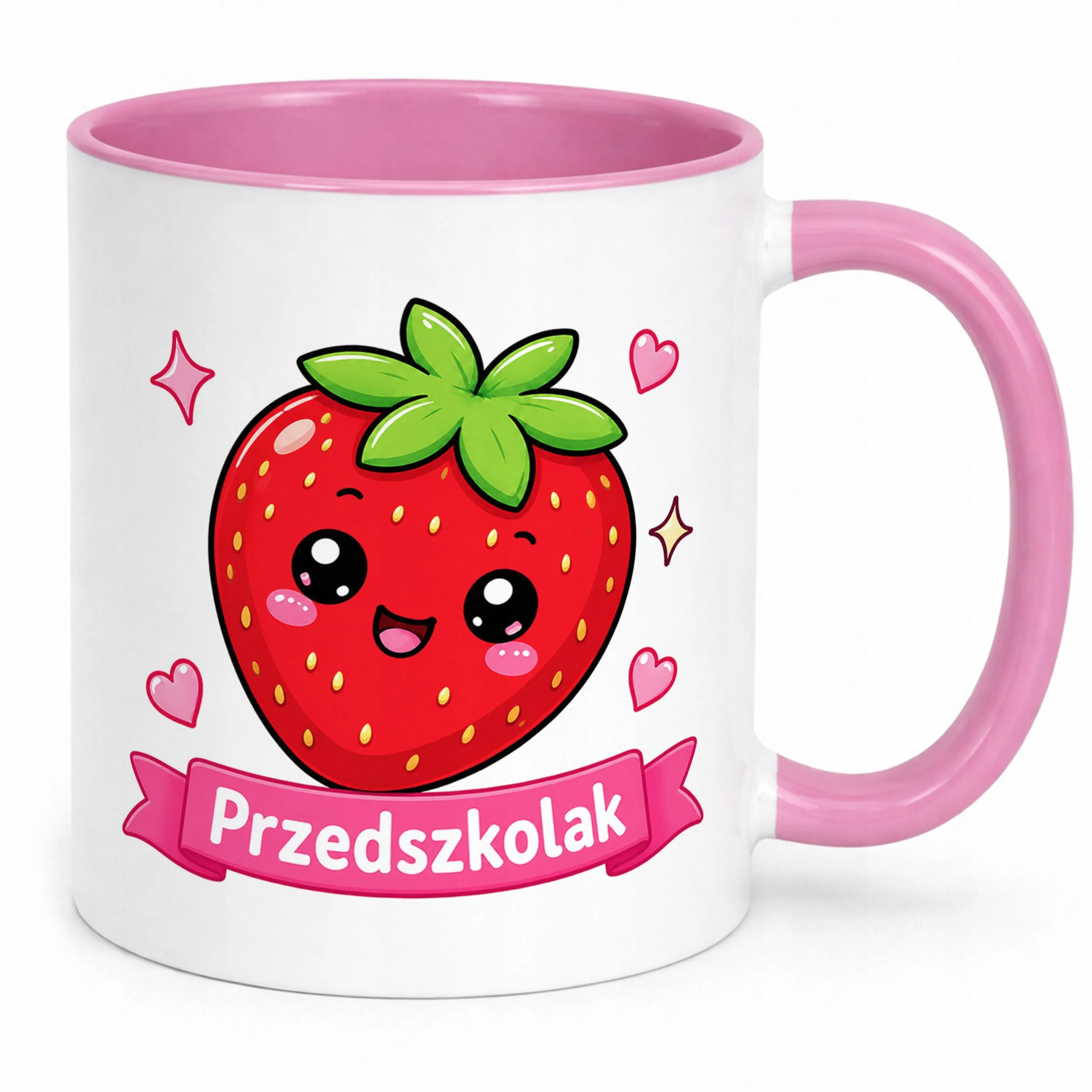 Kubek Różowy z nadrukiem Przedszkolak Szkoła Dla Dzieci Prezent