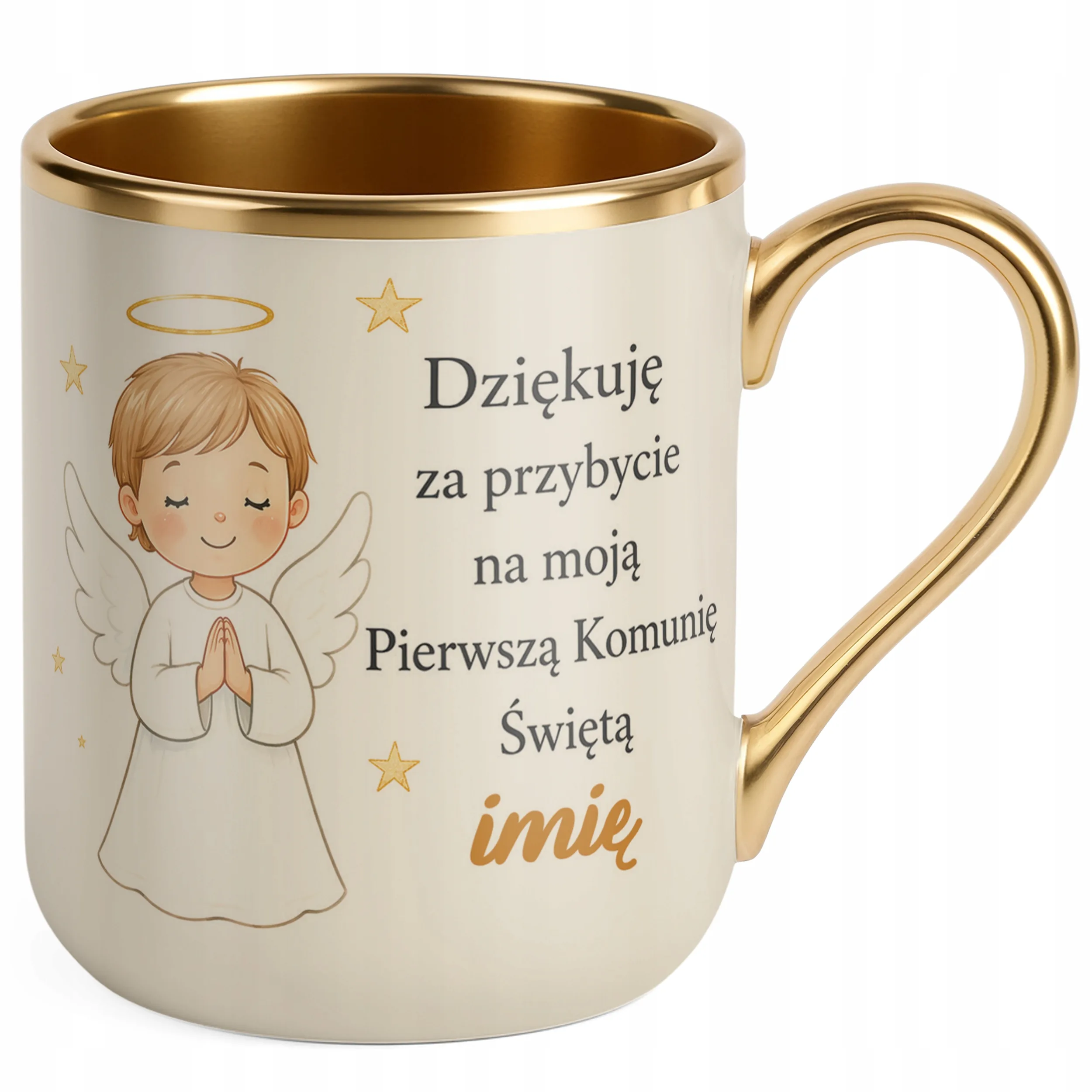 Kubek złoty ecru z imieniem dziecka Komunia Święta dla gości