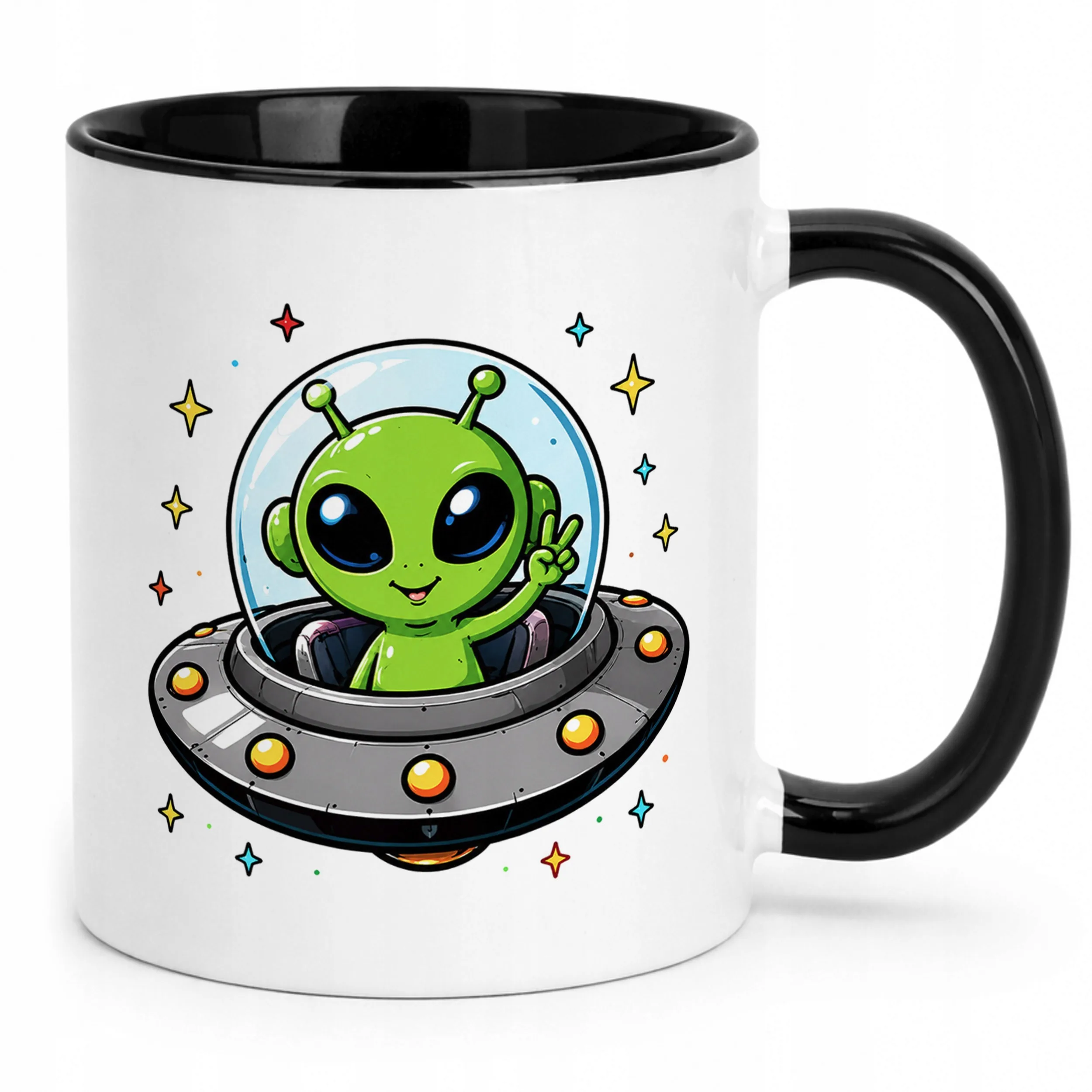 Kubek Czarny z nadrukiem Kosmita UFO Dla Dzieci Prezent Upominek