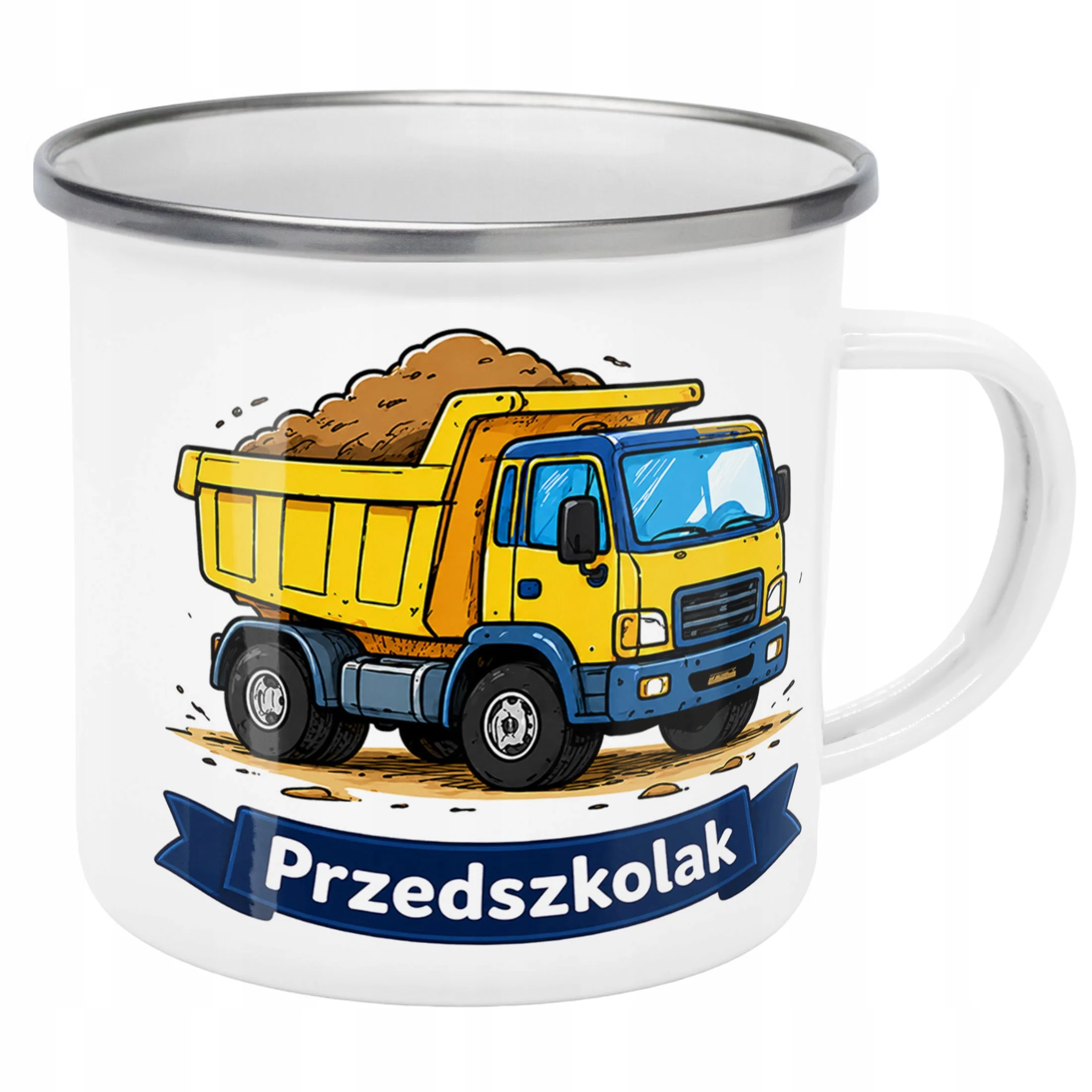 Kubek Emaliowany Przedszkolak Szkoła z Nadrukiem Biały Metalowy Prezent