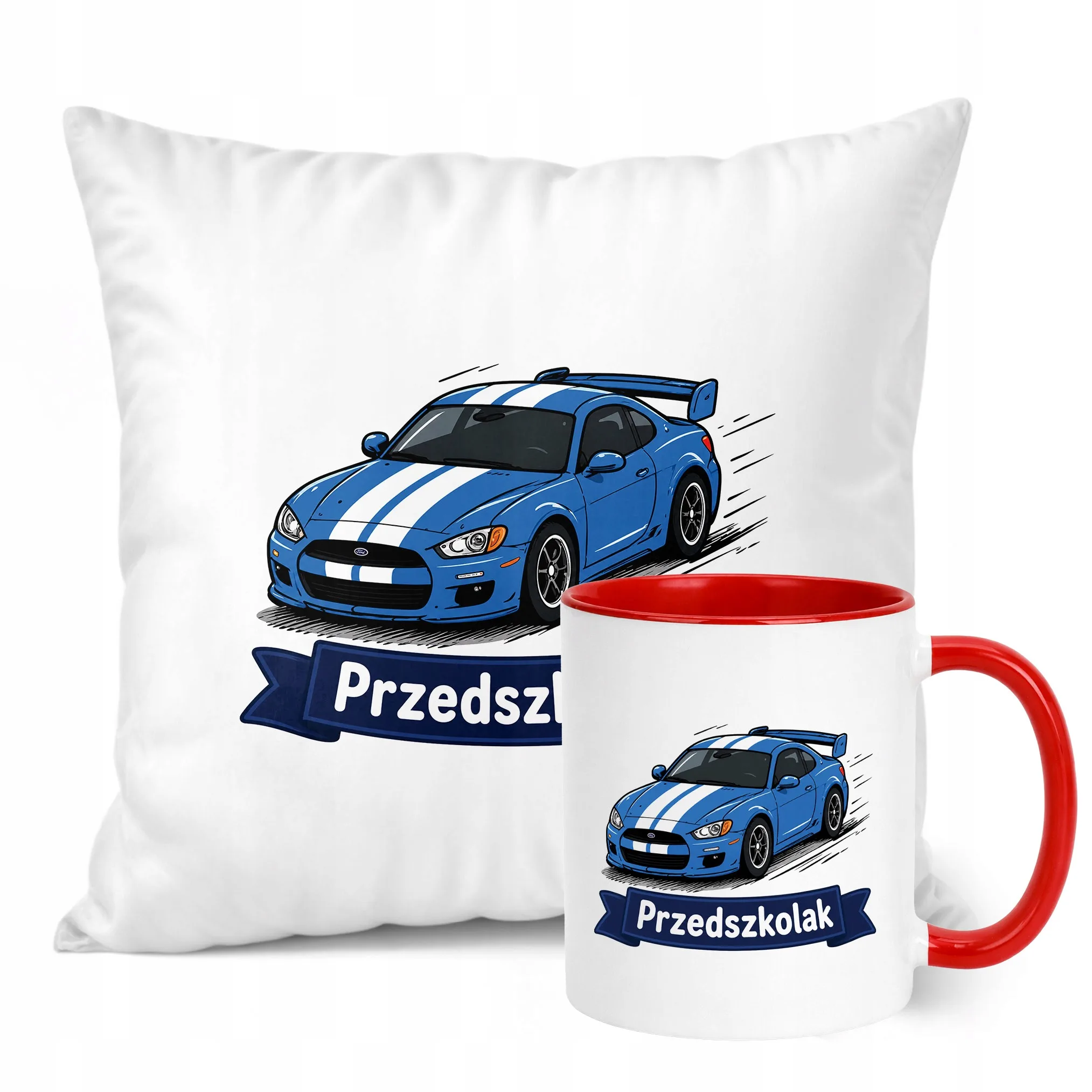 Zestaw Kubek Czerwony Poduszka Z Nadrukiem Przedszkolak Szkoła Prezent