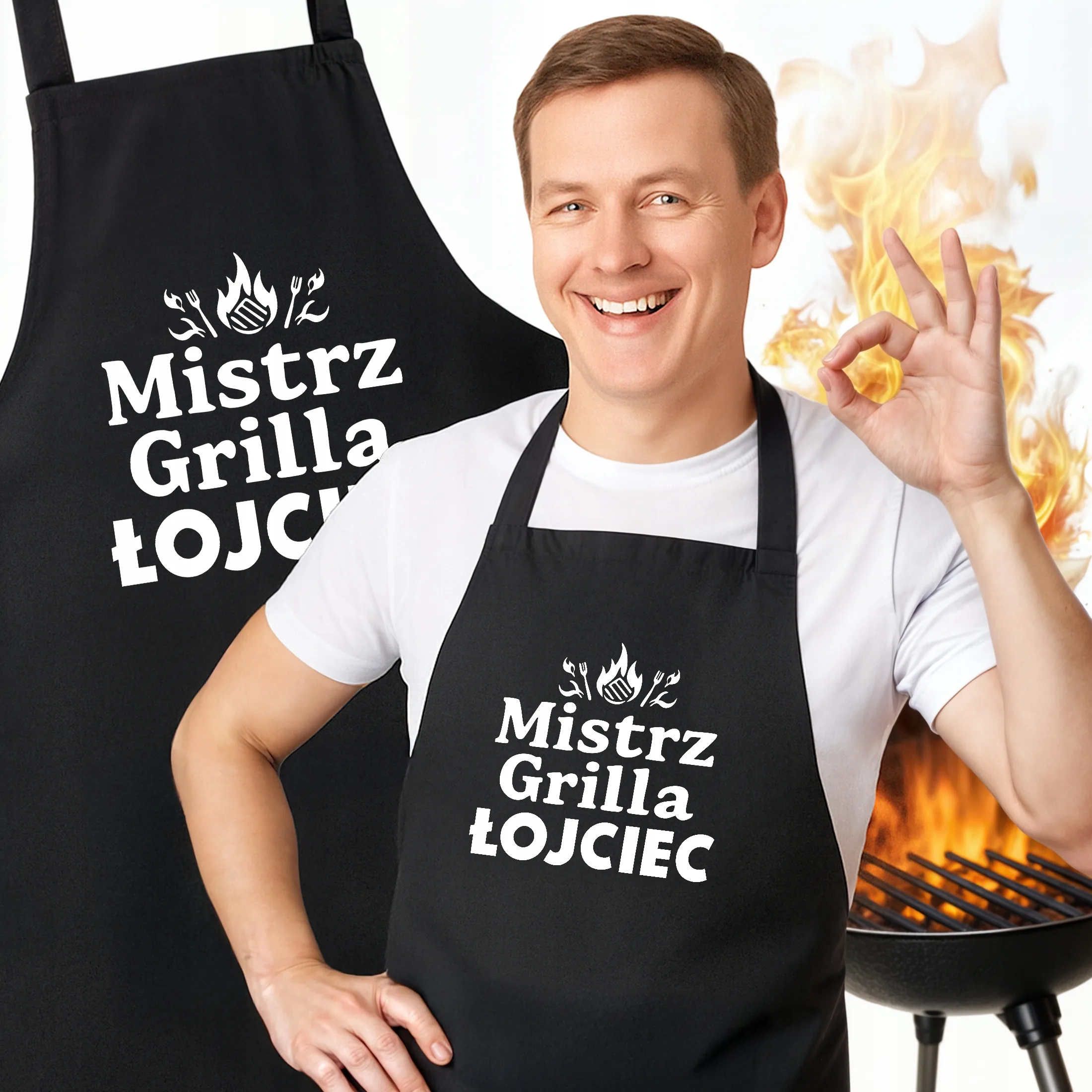 Bawełniany Czarny Fartuch Kuchenny Dzień Ojca Mistrz Grilla Łojciec Prezent