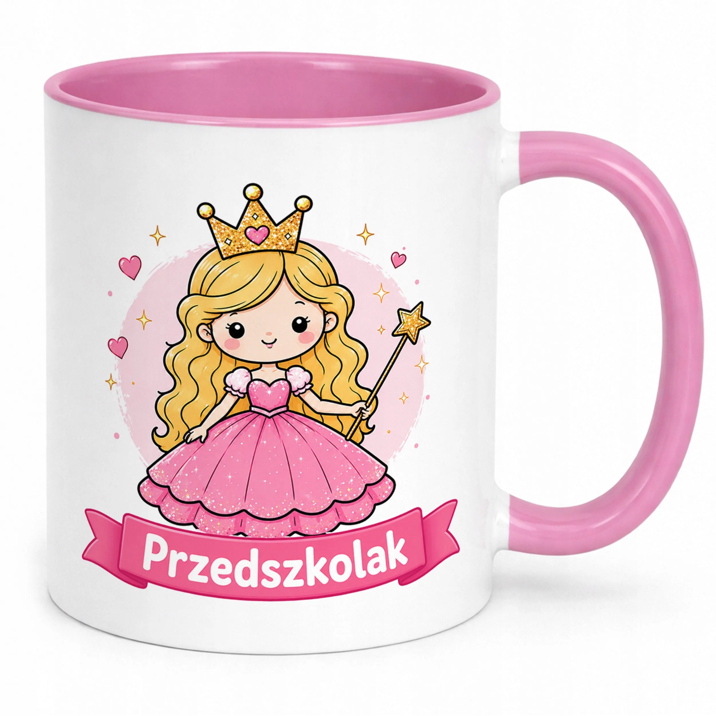 Kubek Różowy z nadrukiem Przedszkolak Szkoła Dla Dzieci Prezent